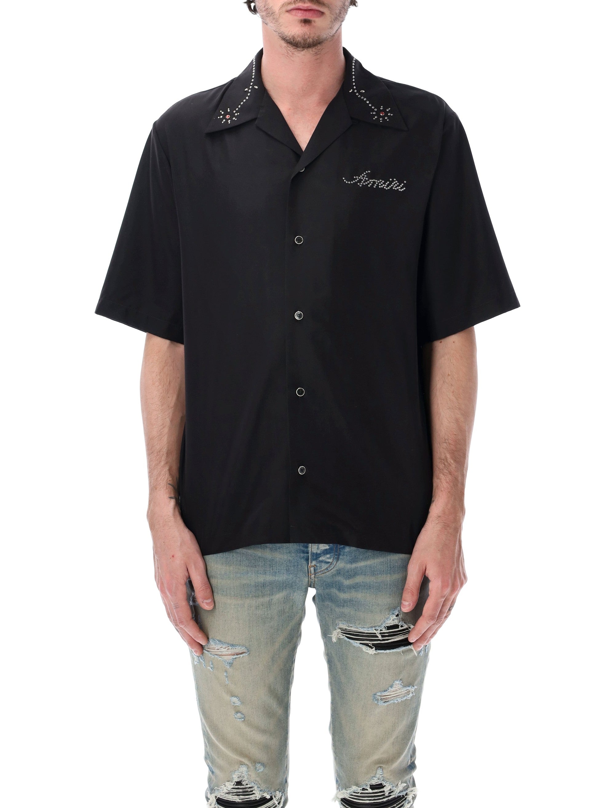 Amiri Studded Camp Short-Sleeve Shirt Black Modal