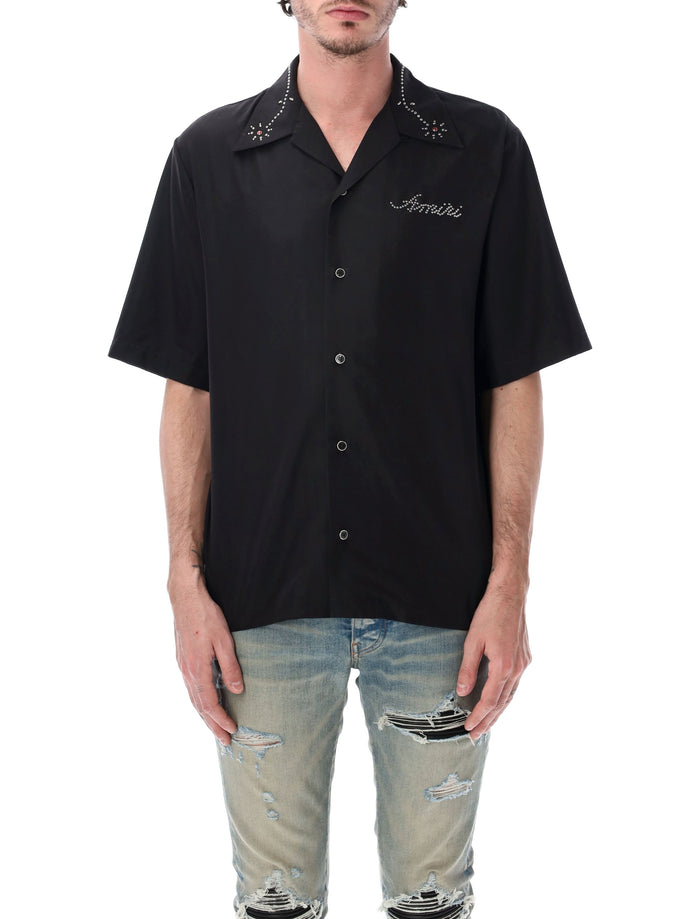 Amiri Studded Camp Short-Sleeve Shirt Black Modal