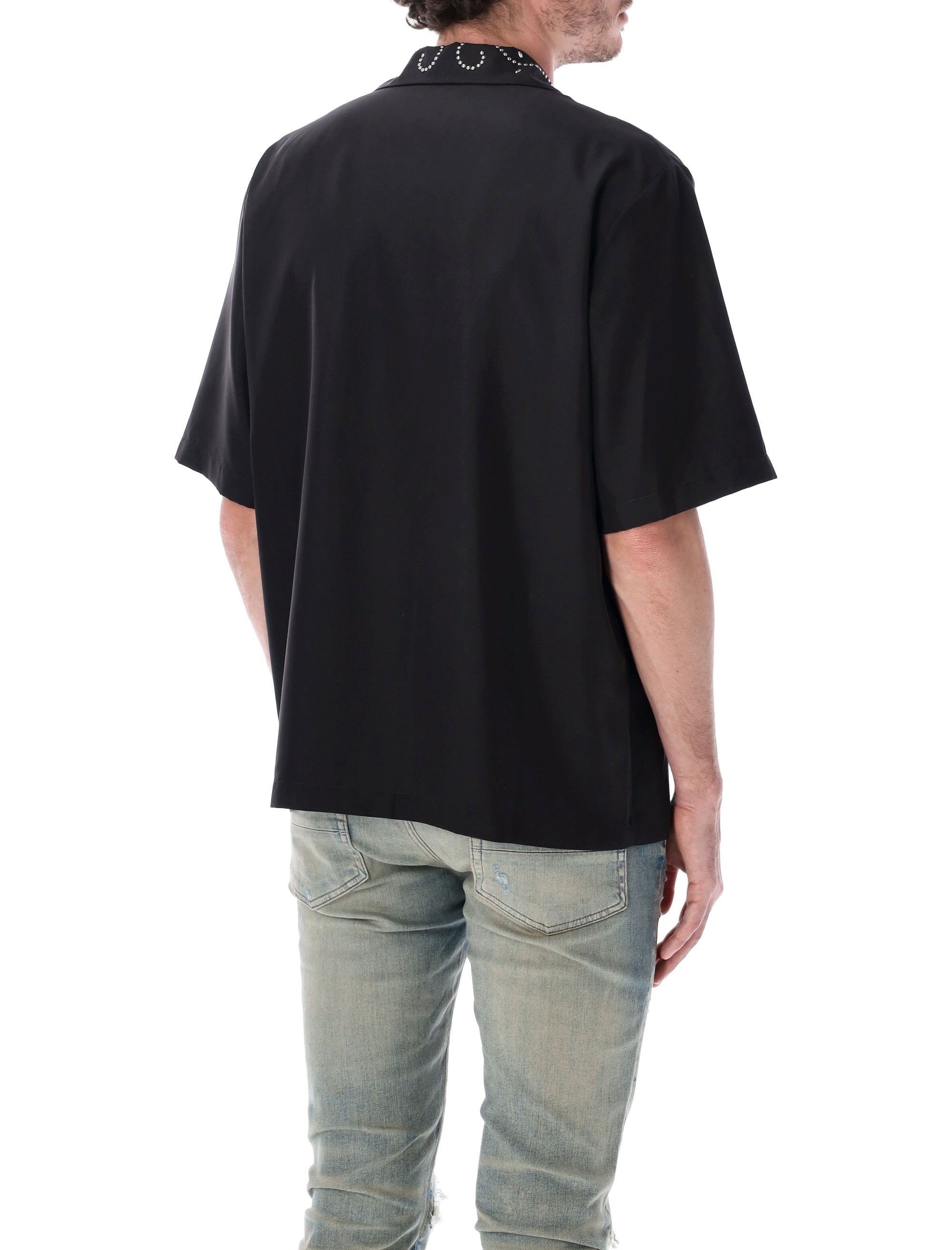 Amiri Studded Camp Short-Sleeve Shirt Black Modal
