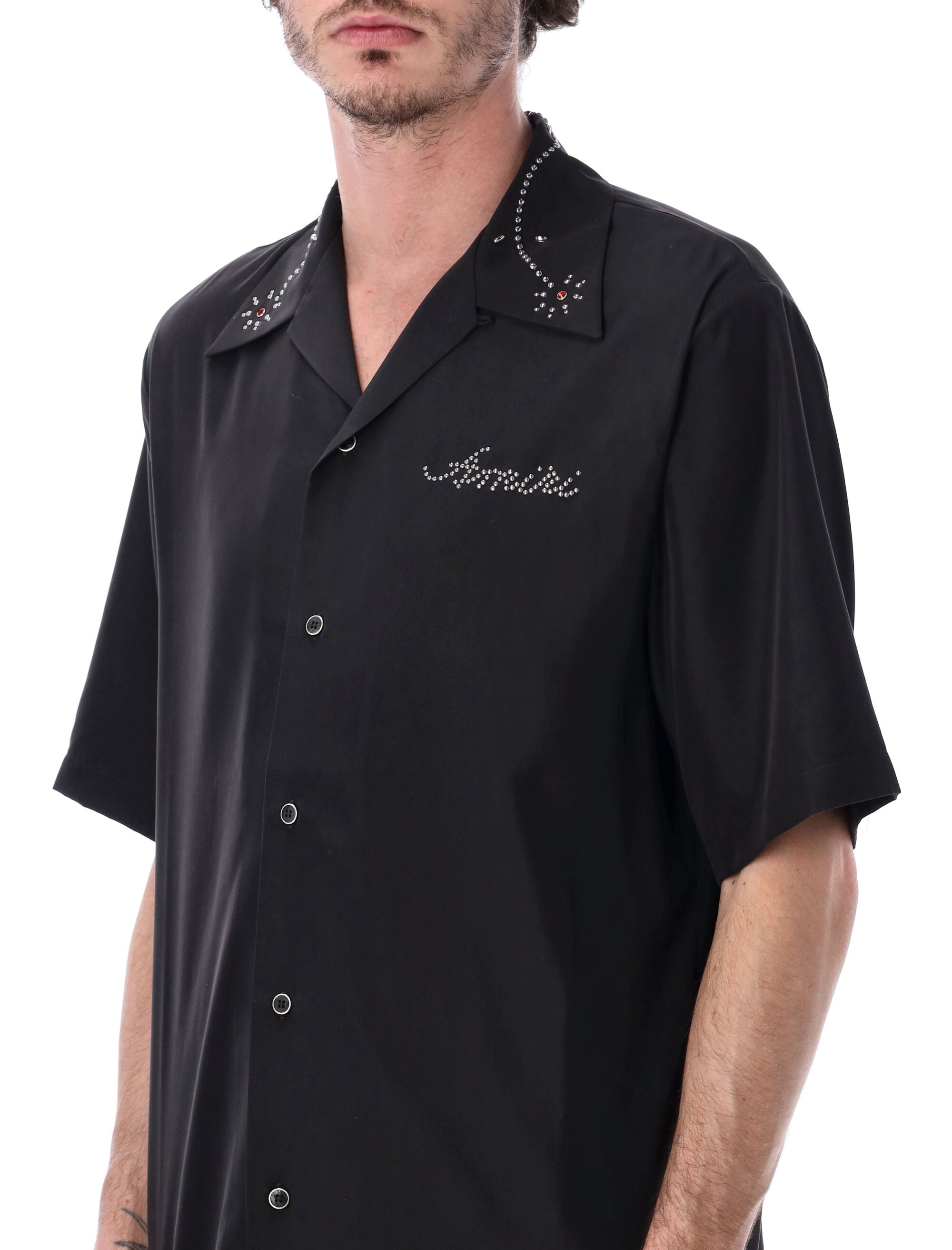 Amiri Studded Camp Short-Sleeve Shirt Black Modal
