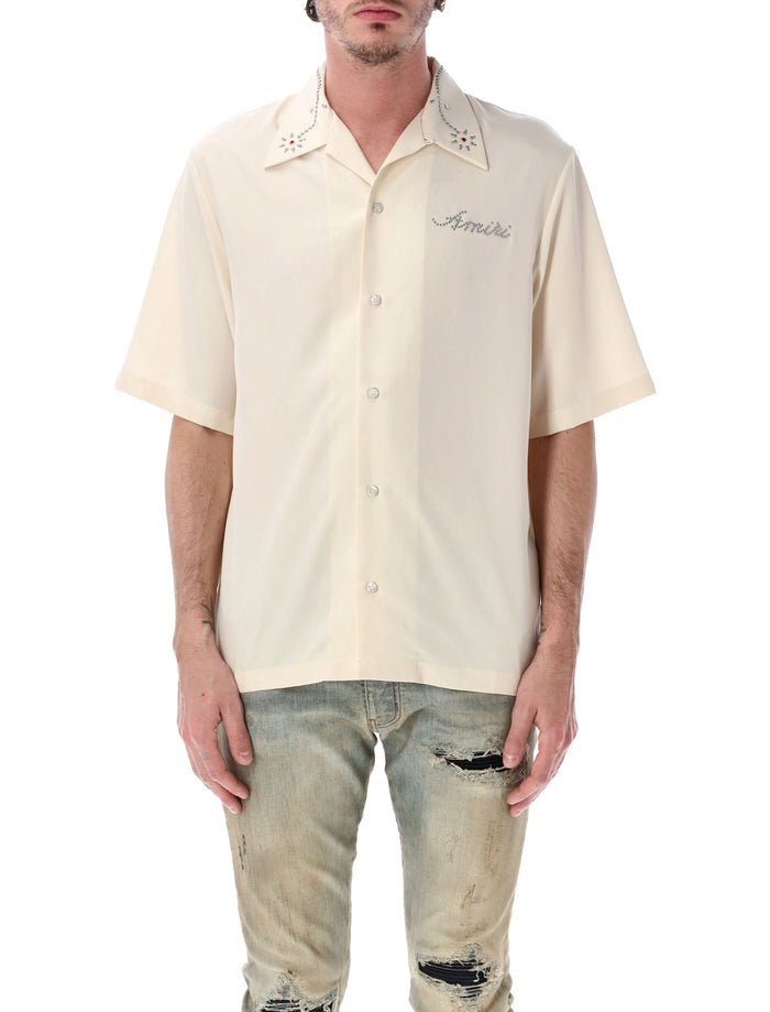 Amiri Studded Camp Short-Sleeve Shirt Ivory Modal