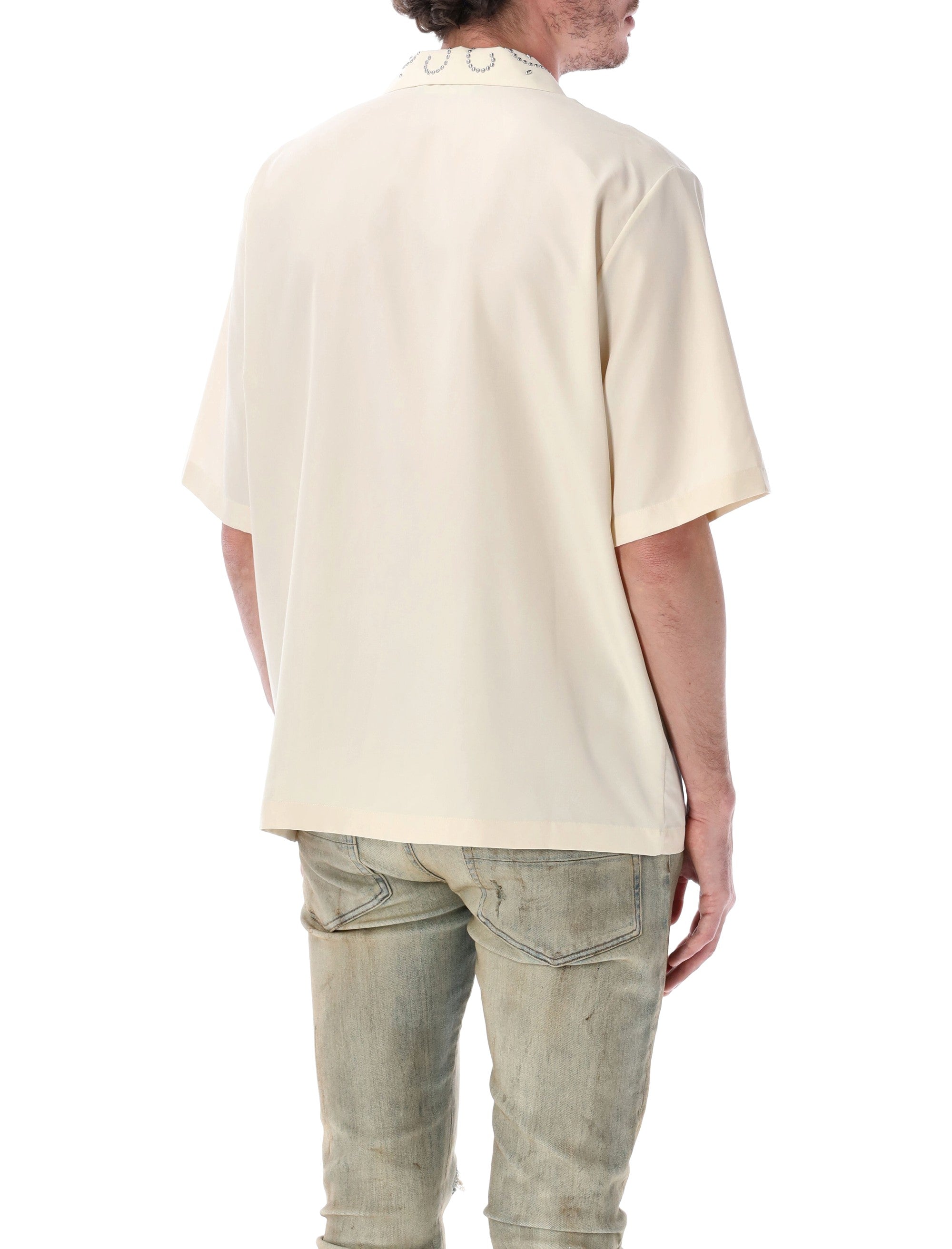 Amiri Studded Camp Short-Sleeve Shirt Ivory Modal