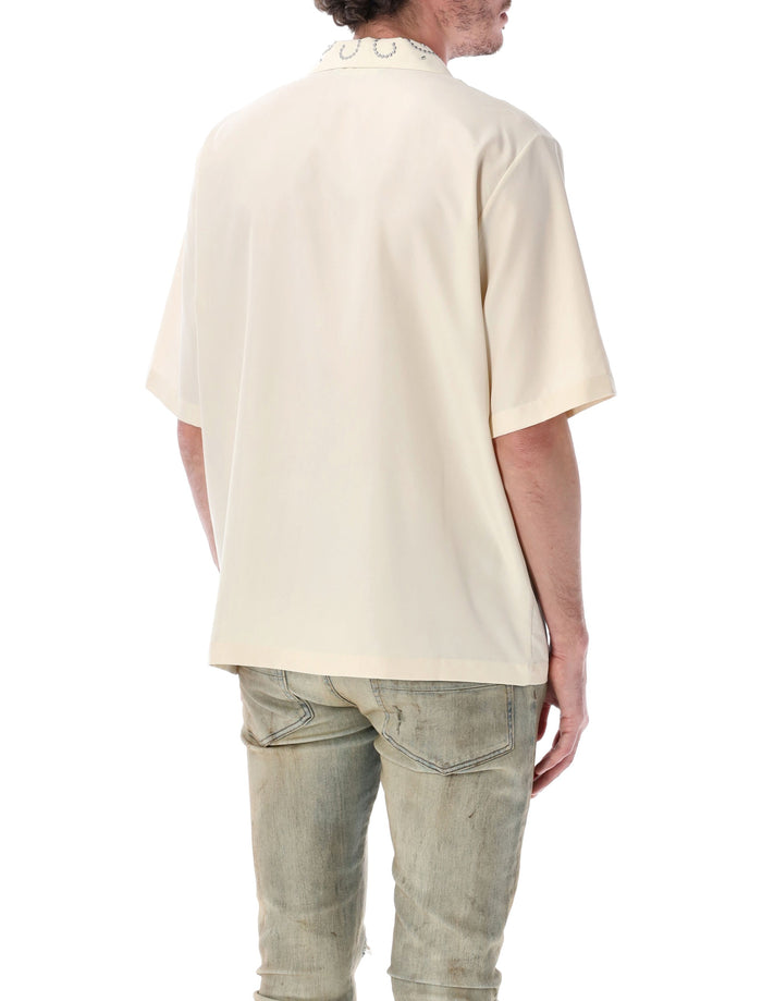 Amiri Studded Camp Short-Sleeve Shirt Ivory Modal