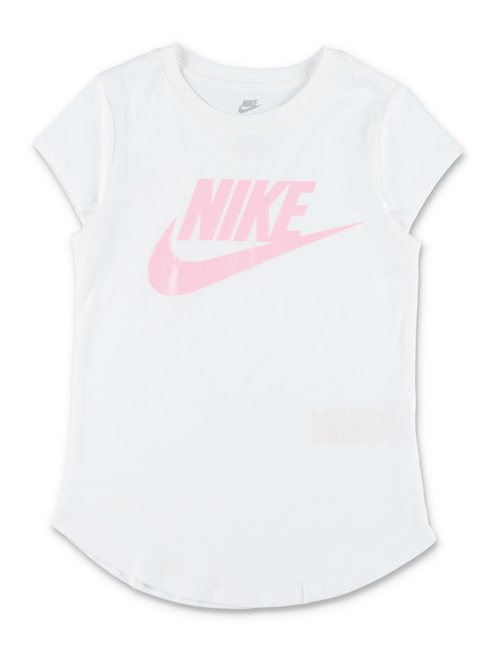 Nike Glitter Logo Short Sleeve Tee For Girls White Cotton Tshirt