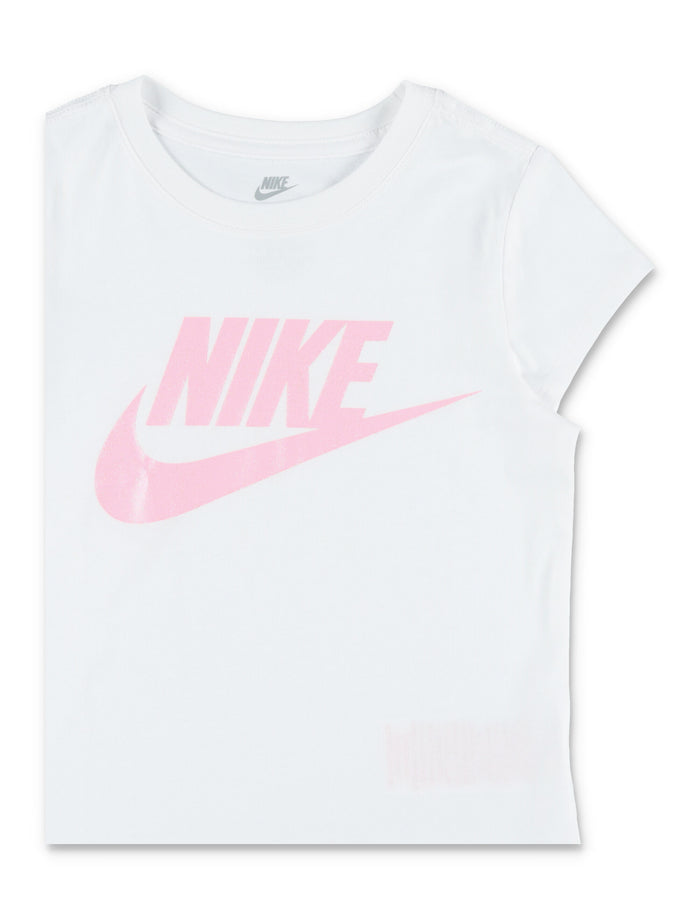 Nike Glitter Logo Short Sleeve Tee For Girls White Cotton Tshirt