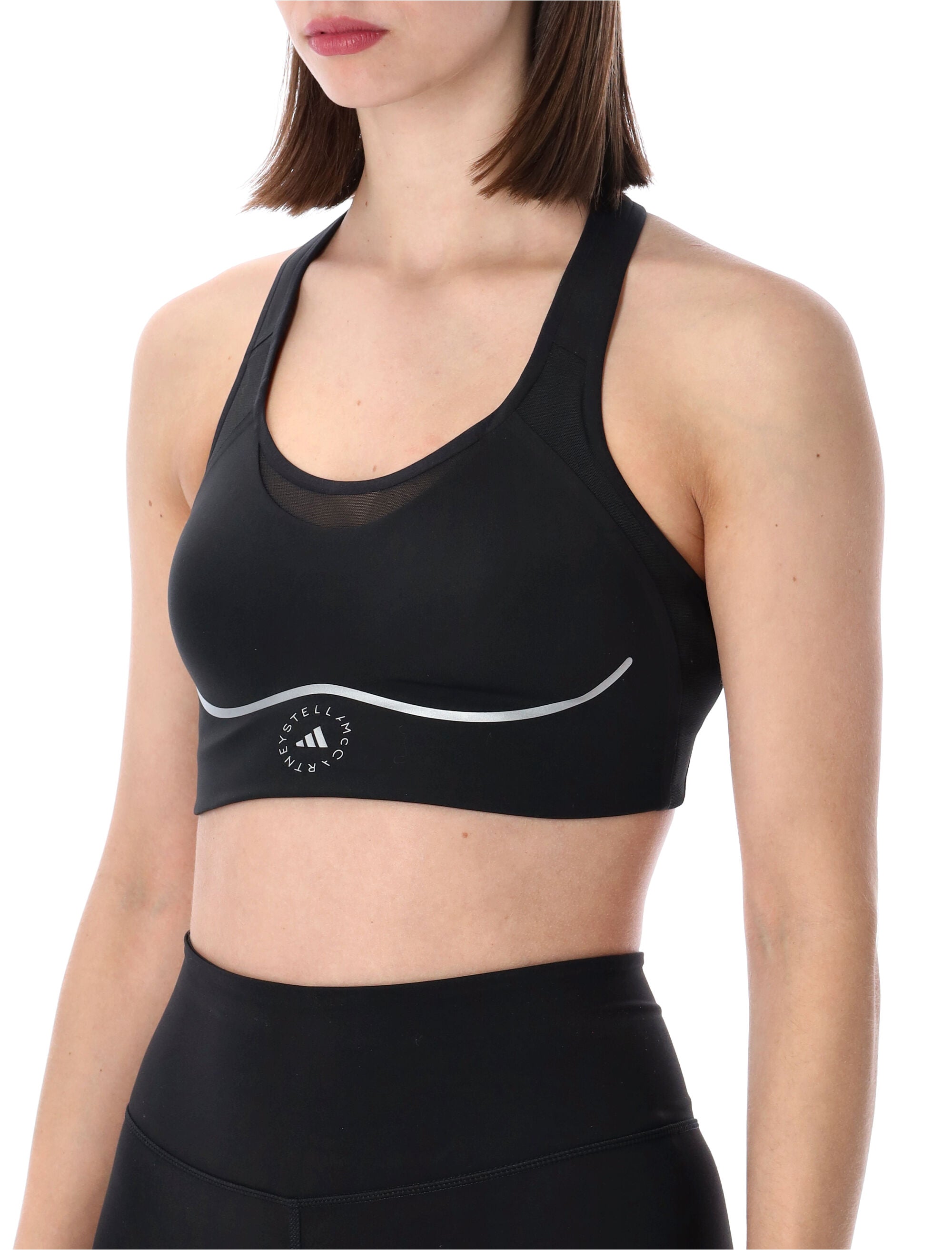 Adidas By Stella Mccartney High Support Running Sports Bra Black Recycled Polyester Top