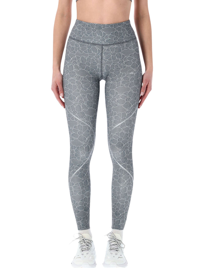 Adidas By Stella Mccartney Printed Running Leggings Onix Recycled Polyester