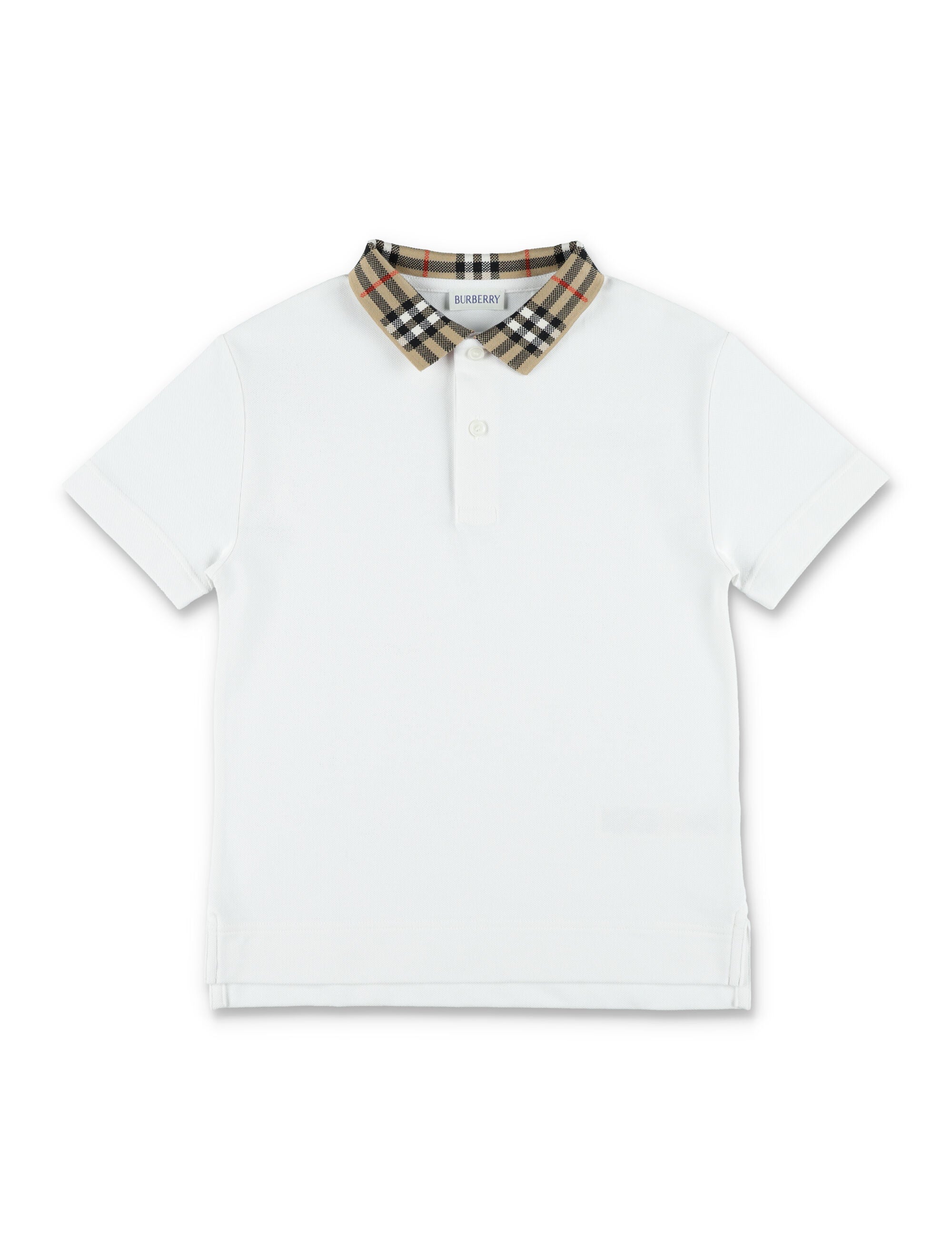 Burberry white cotton polo with Check collar for kids Tshirt