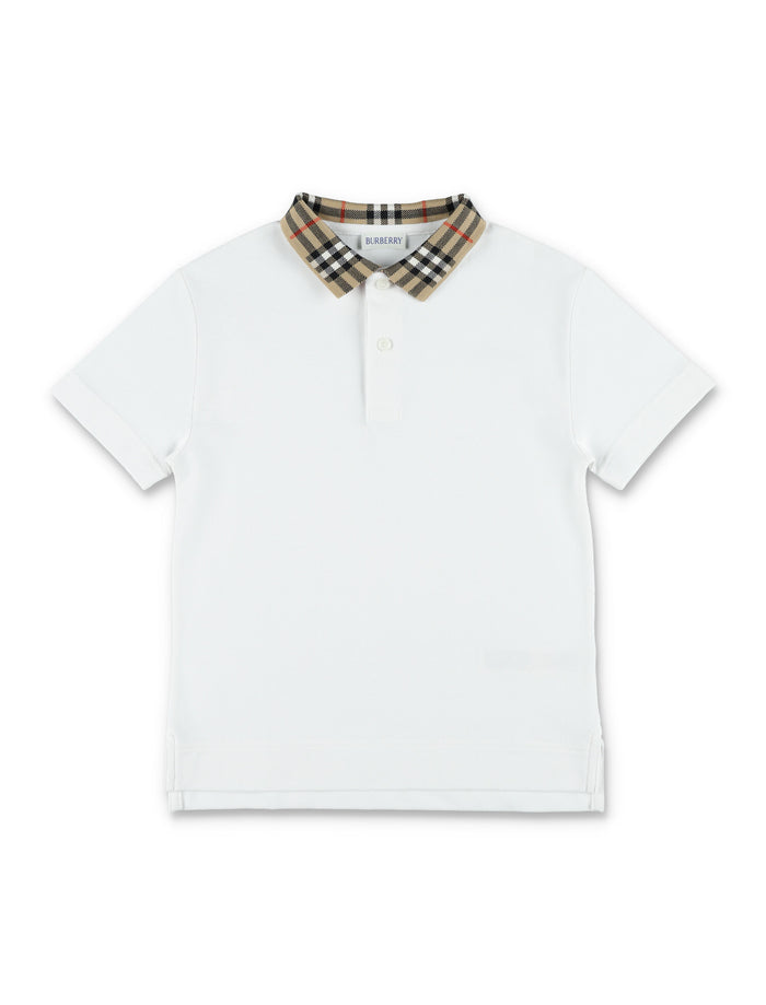 Burberry white cotton polo with Check collar for kids Tshirt