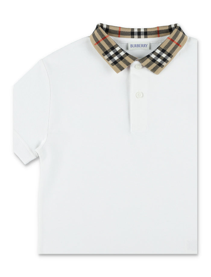 Burberry white cotton polo with Check collar for kids Tshirt