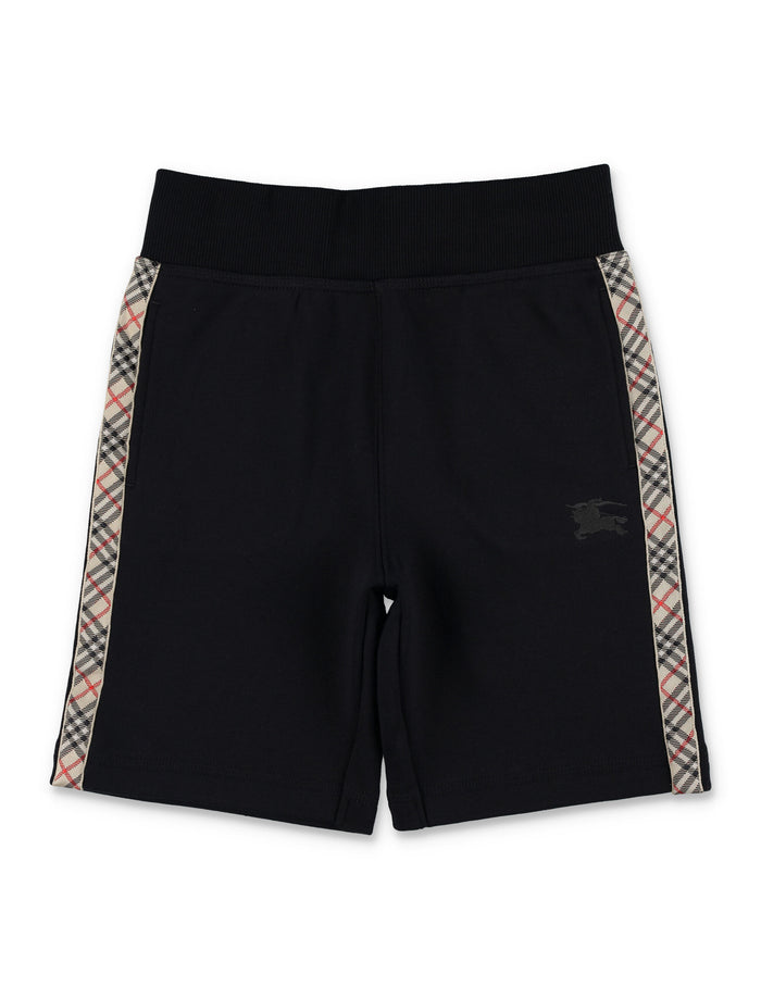 Burberry cotton shorts with Check trims for kids Black