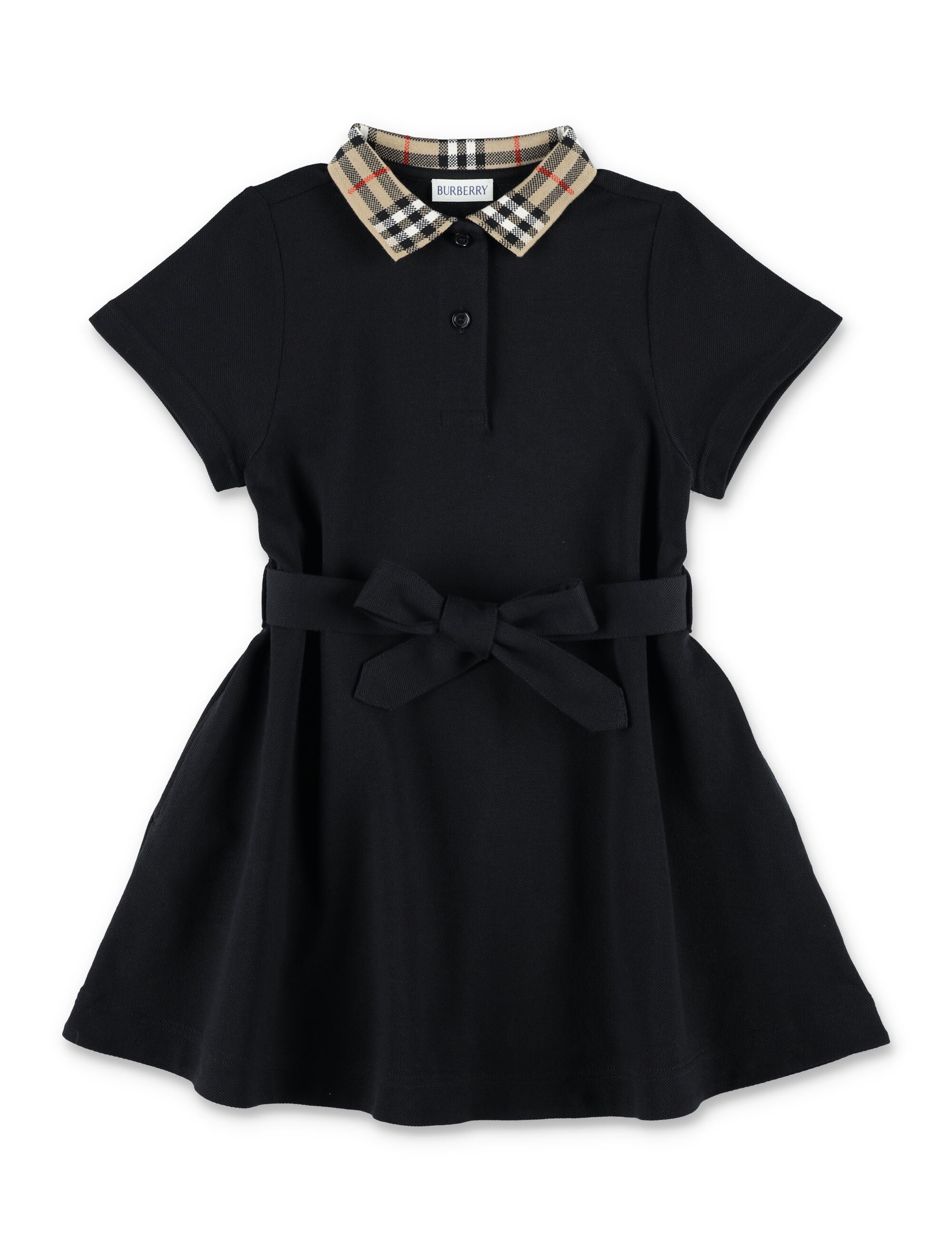 Burberry Black Cotton Polo Dress With Collar Check For Girls