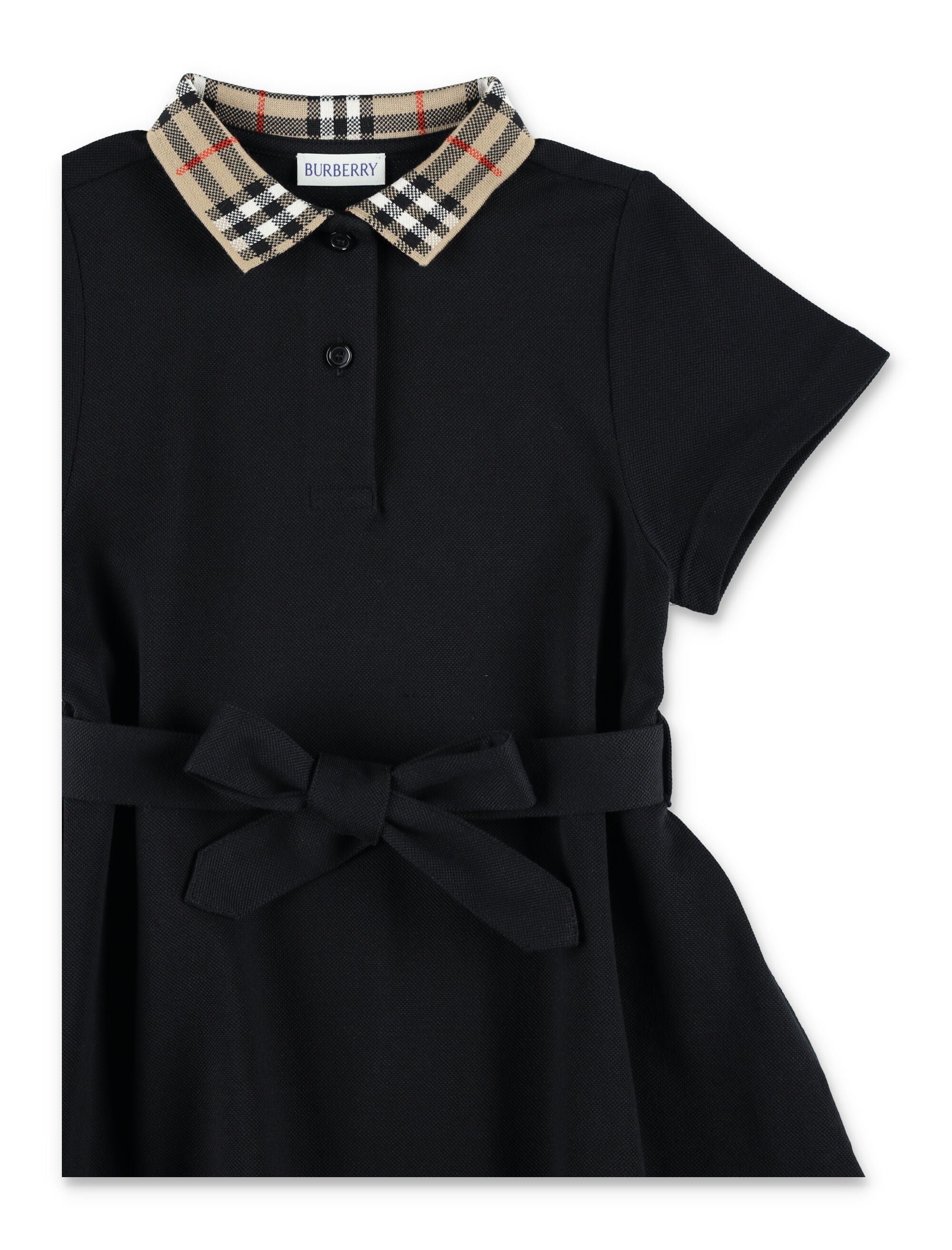 Burberry Black Cotton Polo Dress With Collar Check For Girls