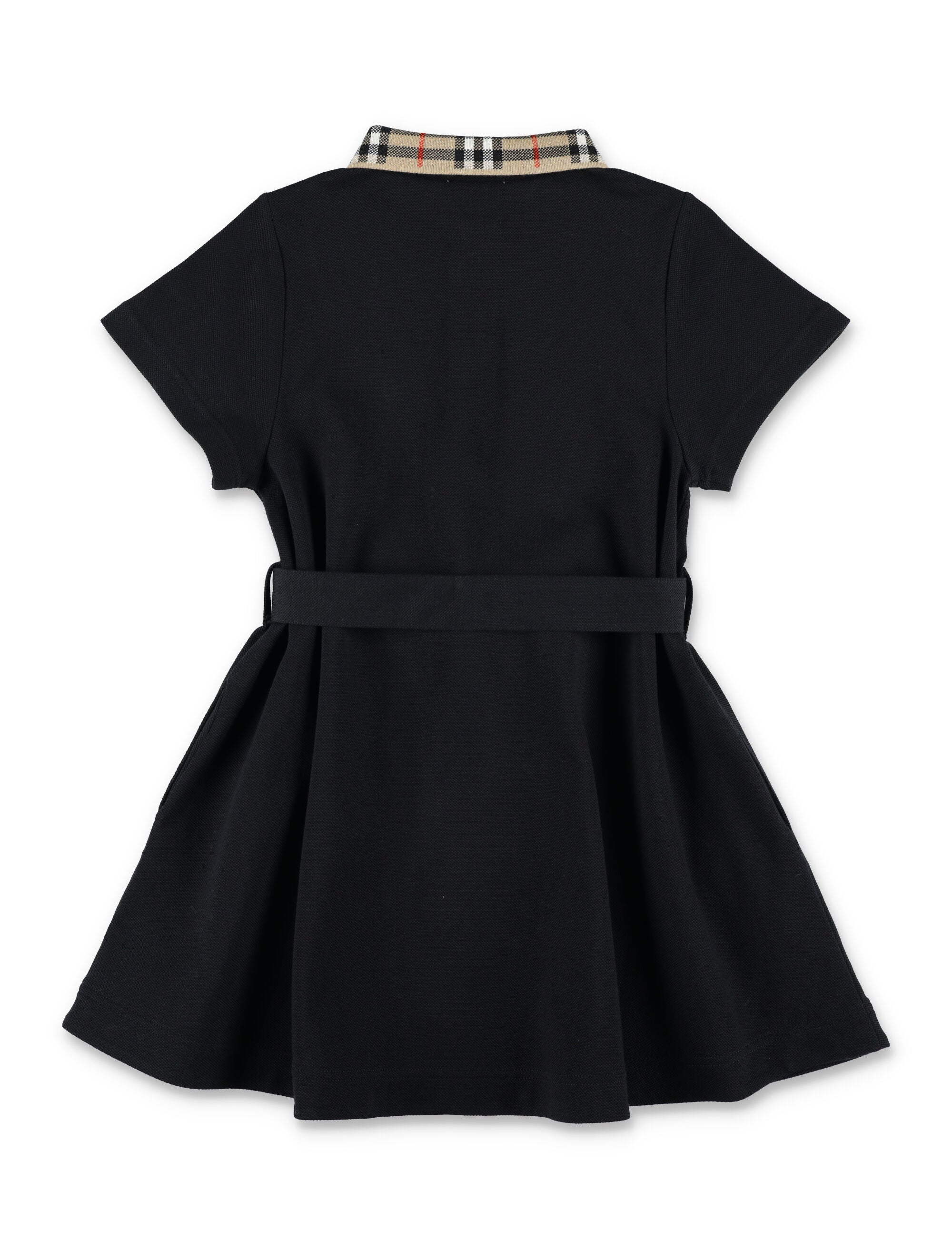 Burberry Black Cotton Polo Dress With Collar Check For Girls