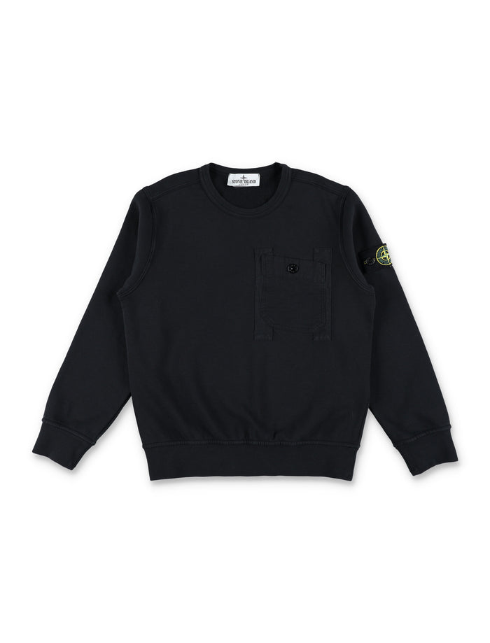 Stone Island black sweatshirt with pocket for kids Cotton