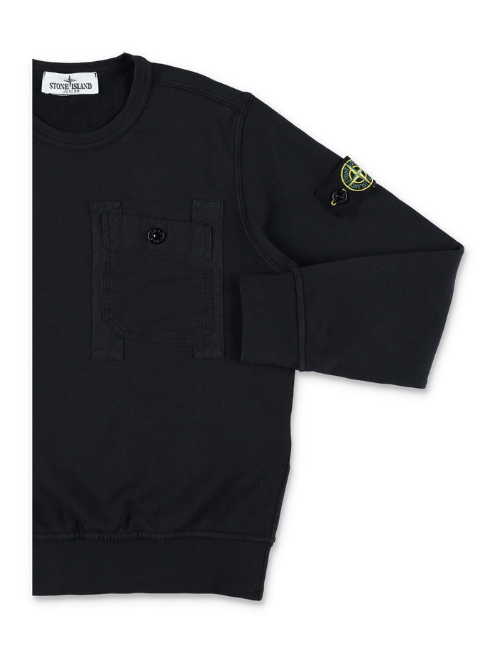 Stone Island black sweatshirt with pocket for kids Cotton
