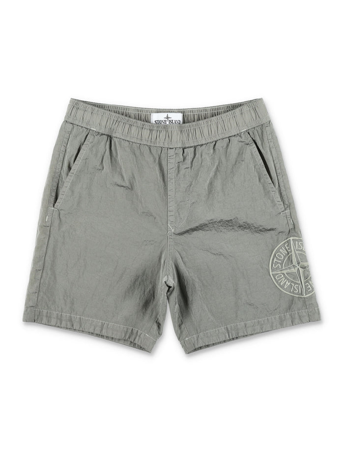 Stone Island Junior Iridescent Nylon Swim Shorts Pearl Grey Polyamide Lining Swimwear