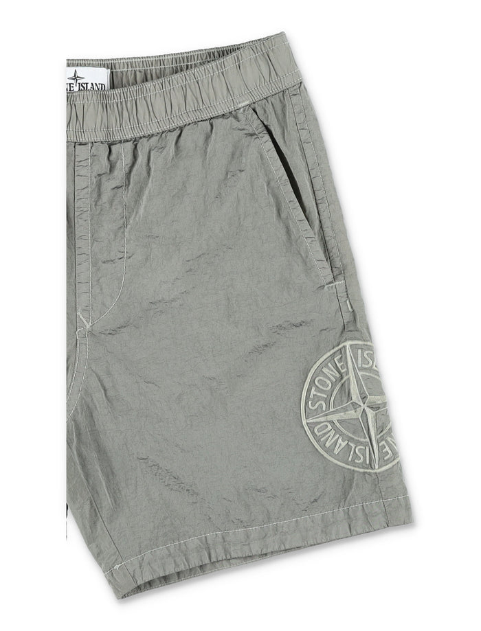 Stone Island Junior Iridescent Nylon Swim Shorts Pearl Grey Polyamide Lining Swimwear