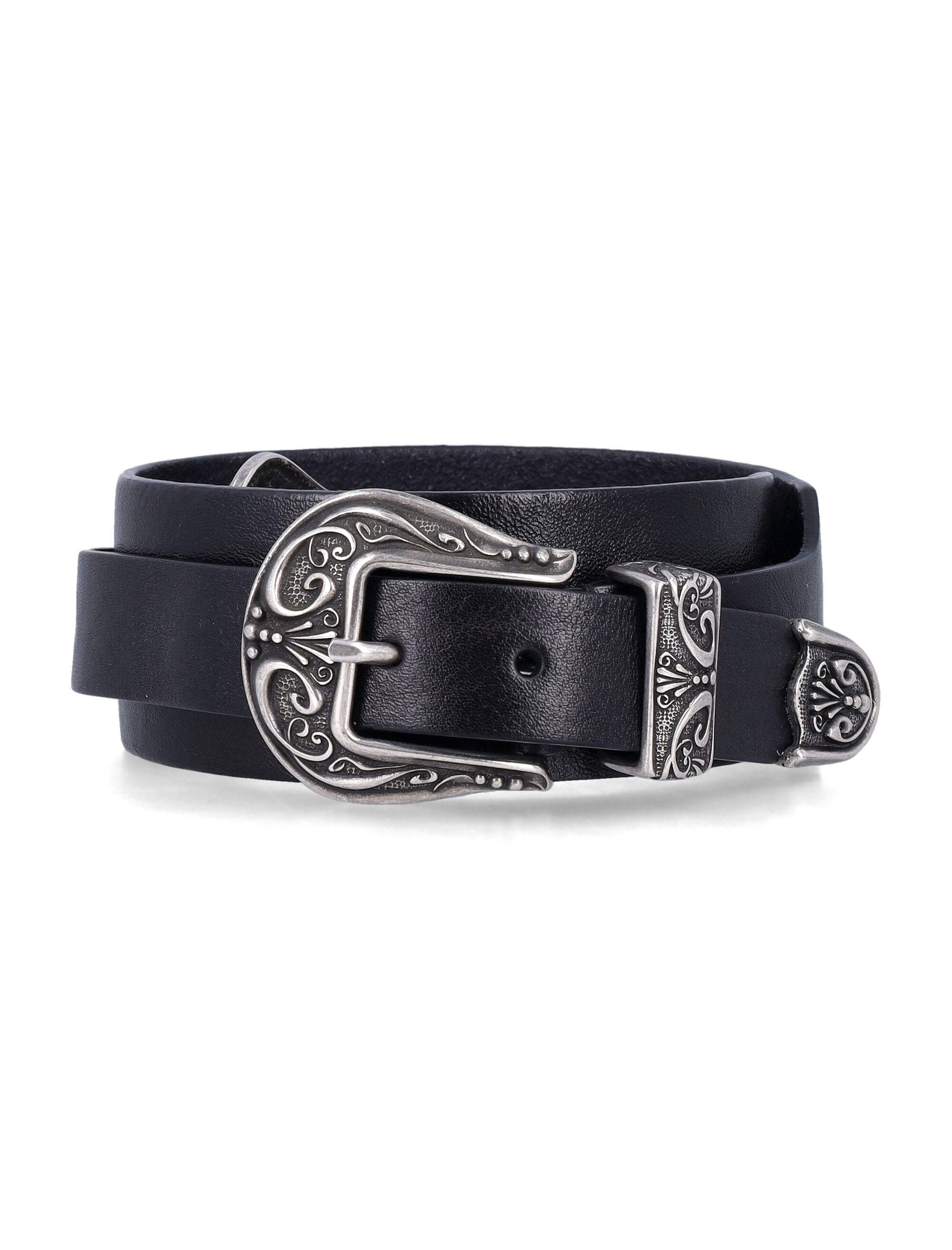 Golden Goose black washed leather belt with silver double buckle Cow