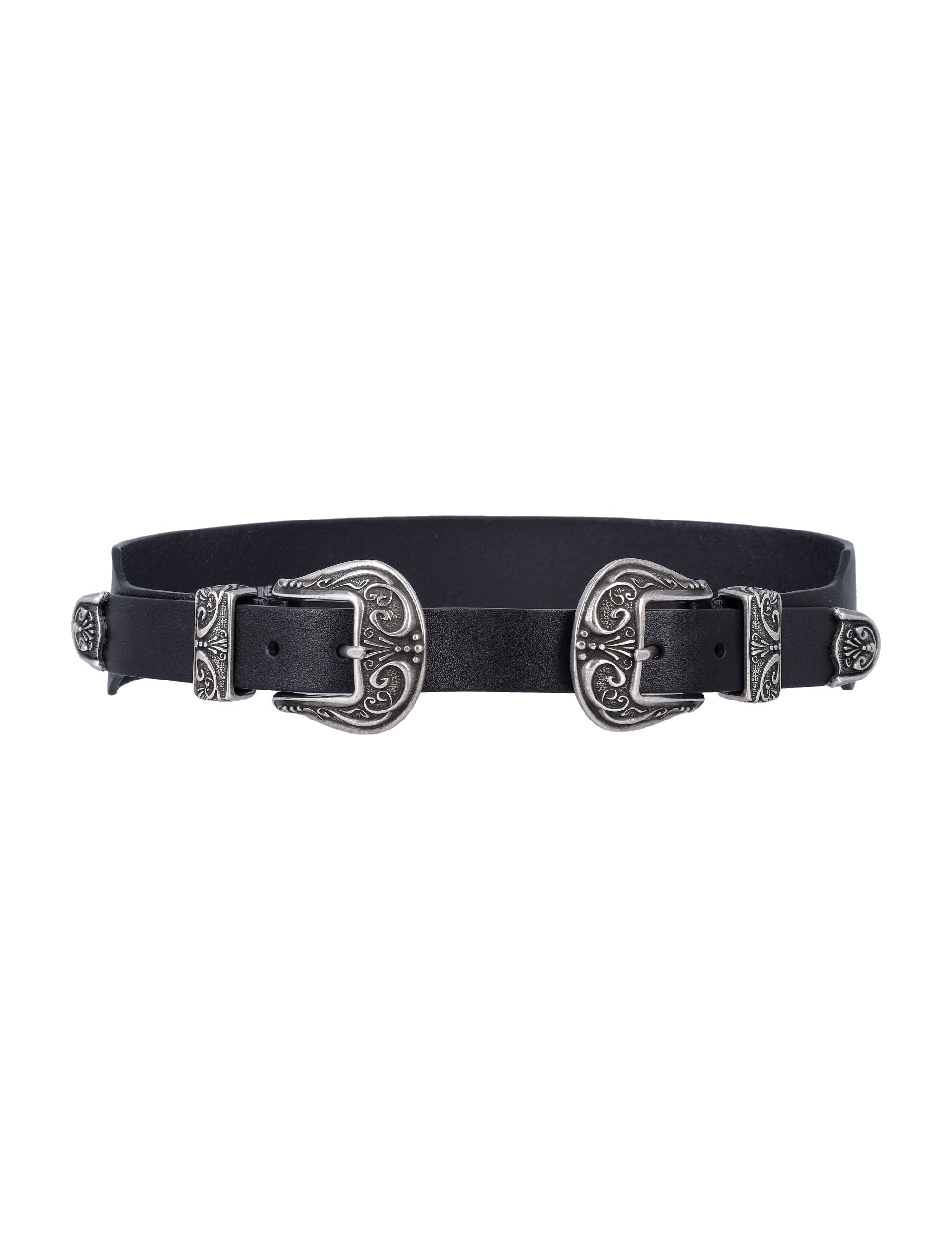 Golden Goose black washed leather belt with silver double buckle Cow