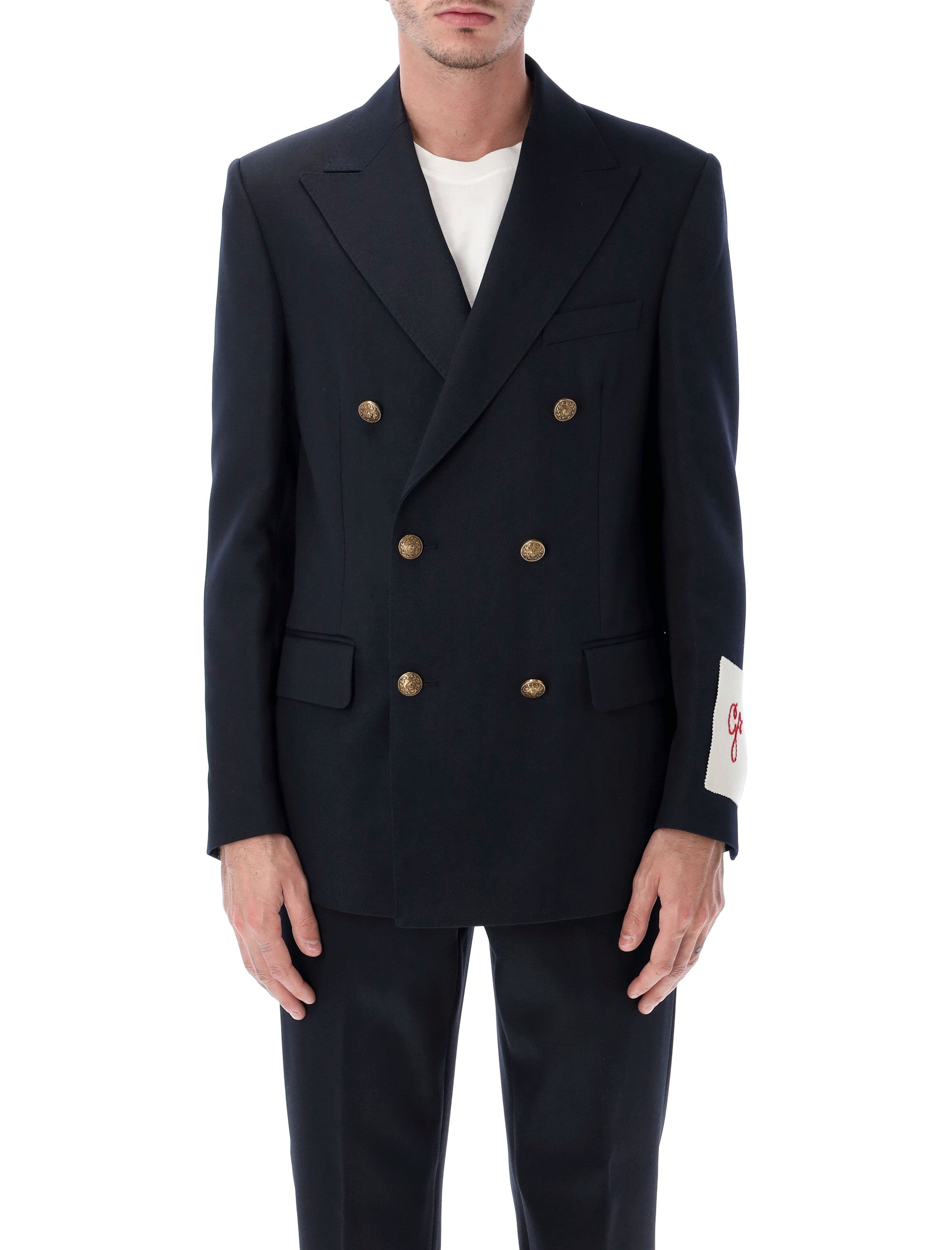 Golden Goose dark blue double-breasted blazer with gold buttons Navy Polyester