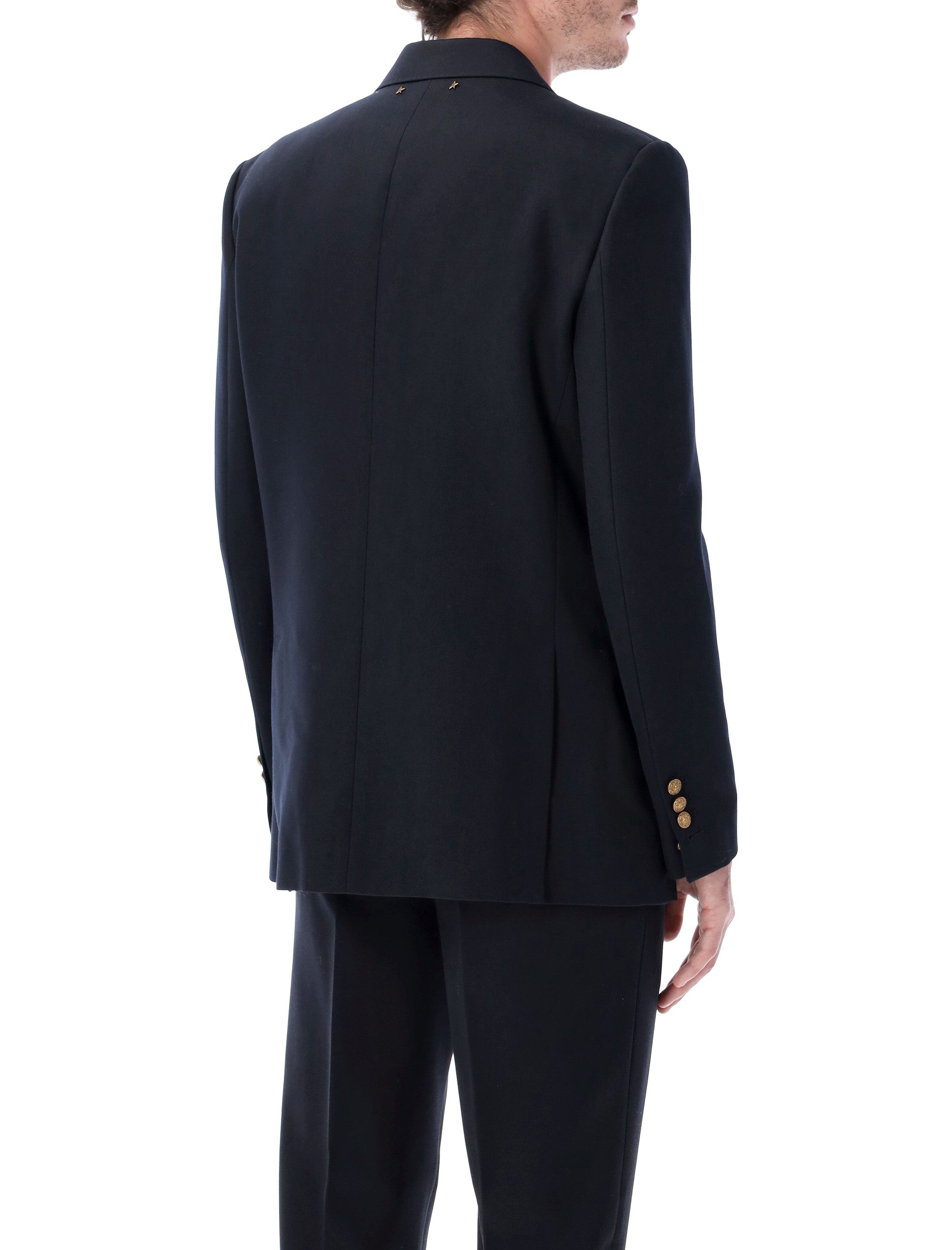 Golden Goose dark blue double-breasted blazer with gold buttons Navy Polyester