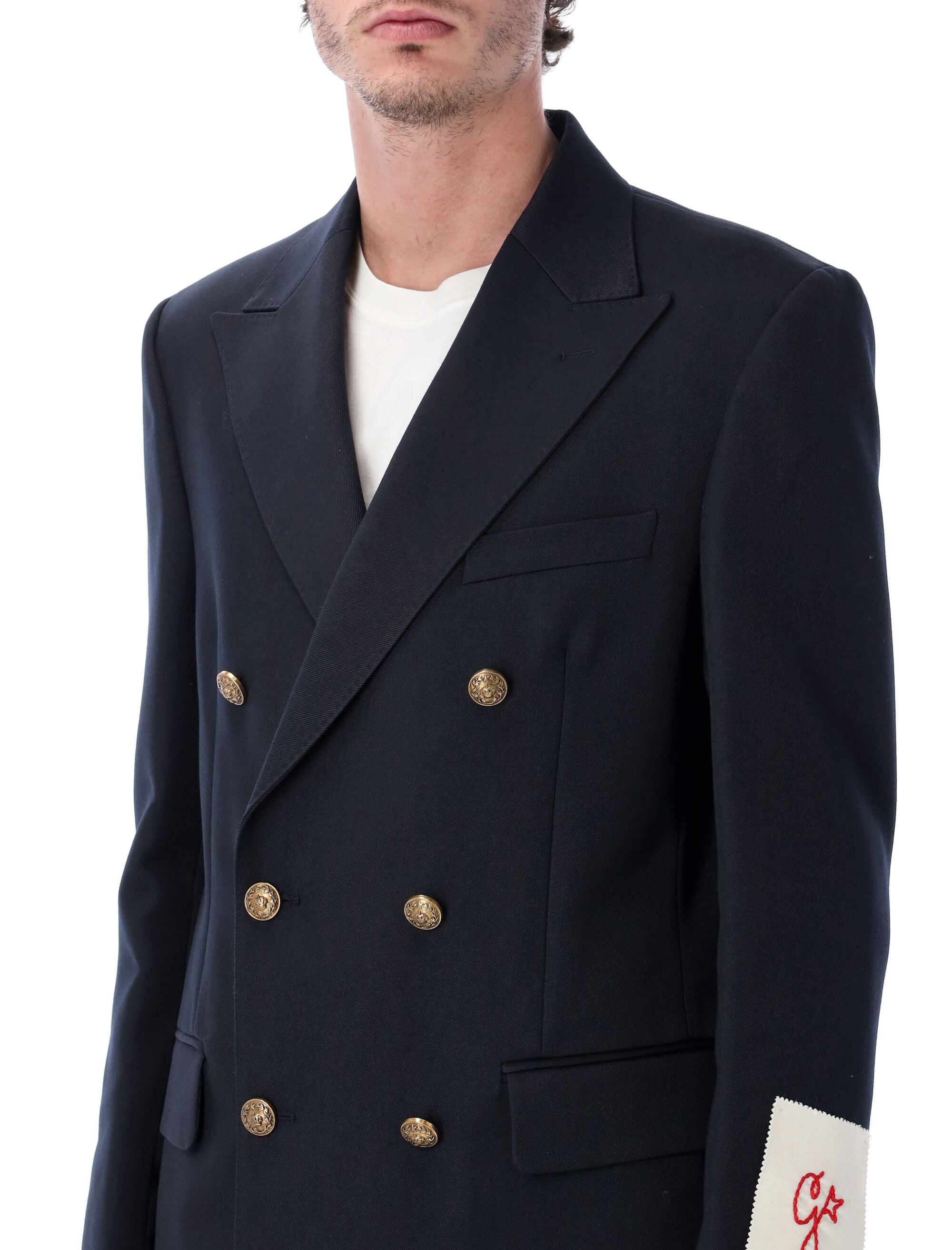Golden Goose dark blue double-breasted blazer with gold buttons Navy Polyester
