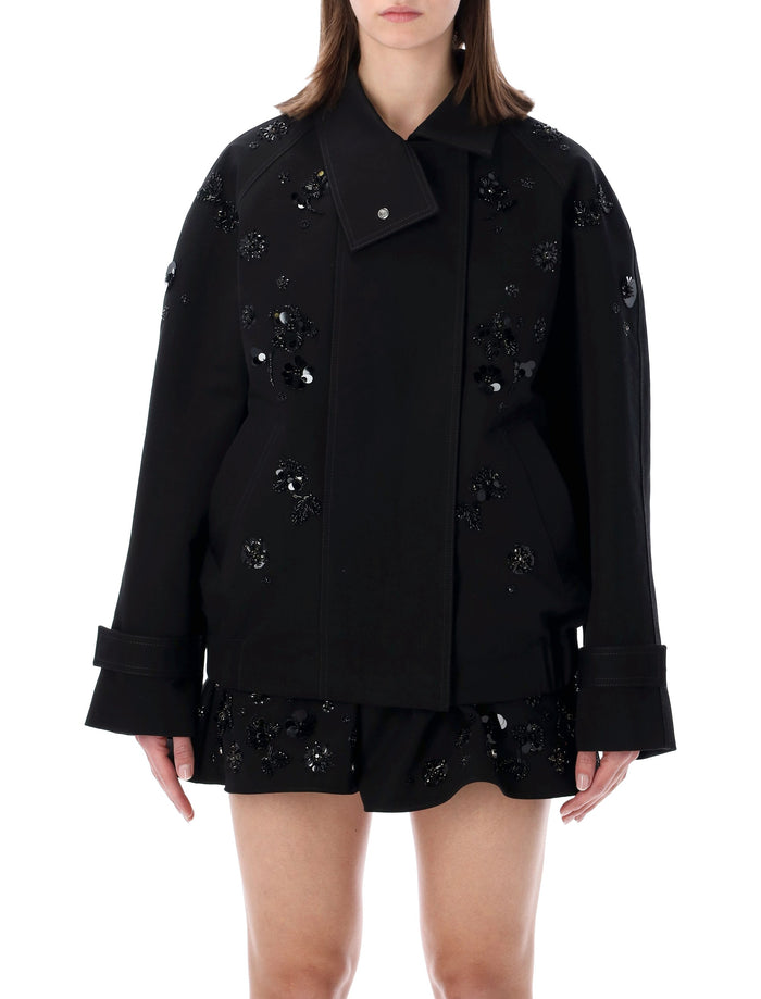 Golden Goose oversized cotton twill jacket with floral embroidery Black
