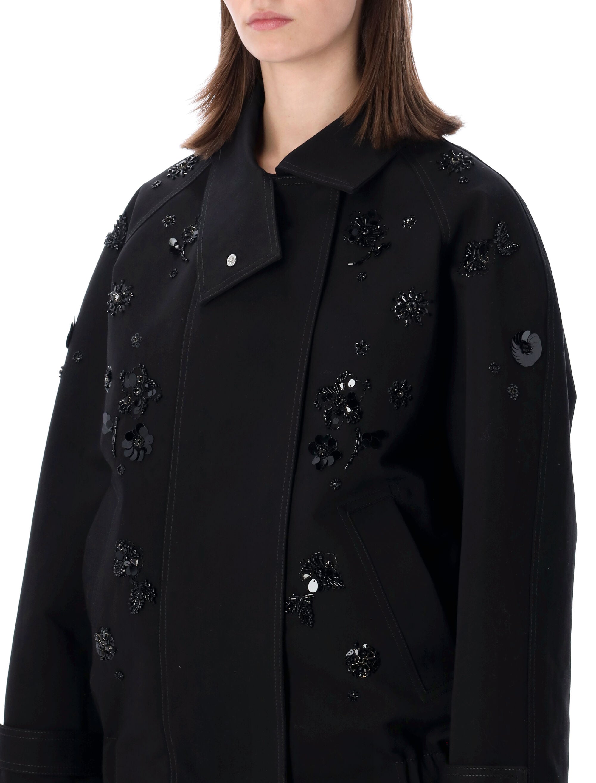 Golden Goose oversized cotton twill jacket with floral embroidery Black