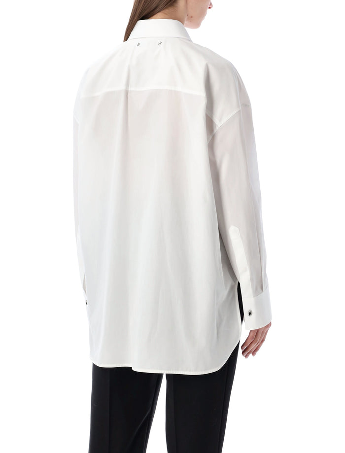 Golden Goose Oversized White Cotton Shirt With Pleated Bib And Jewel Buttons