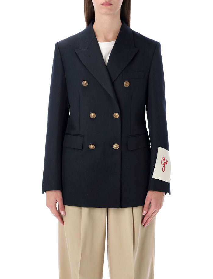 Golden Goose Dark Blue Double-Breasted Blazer With Gold Buttons Polyester