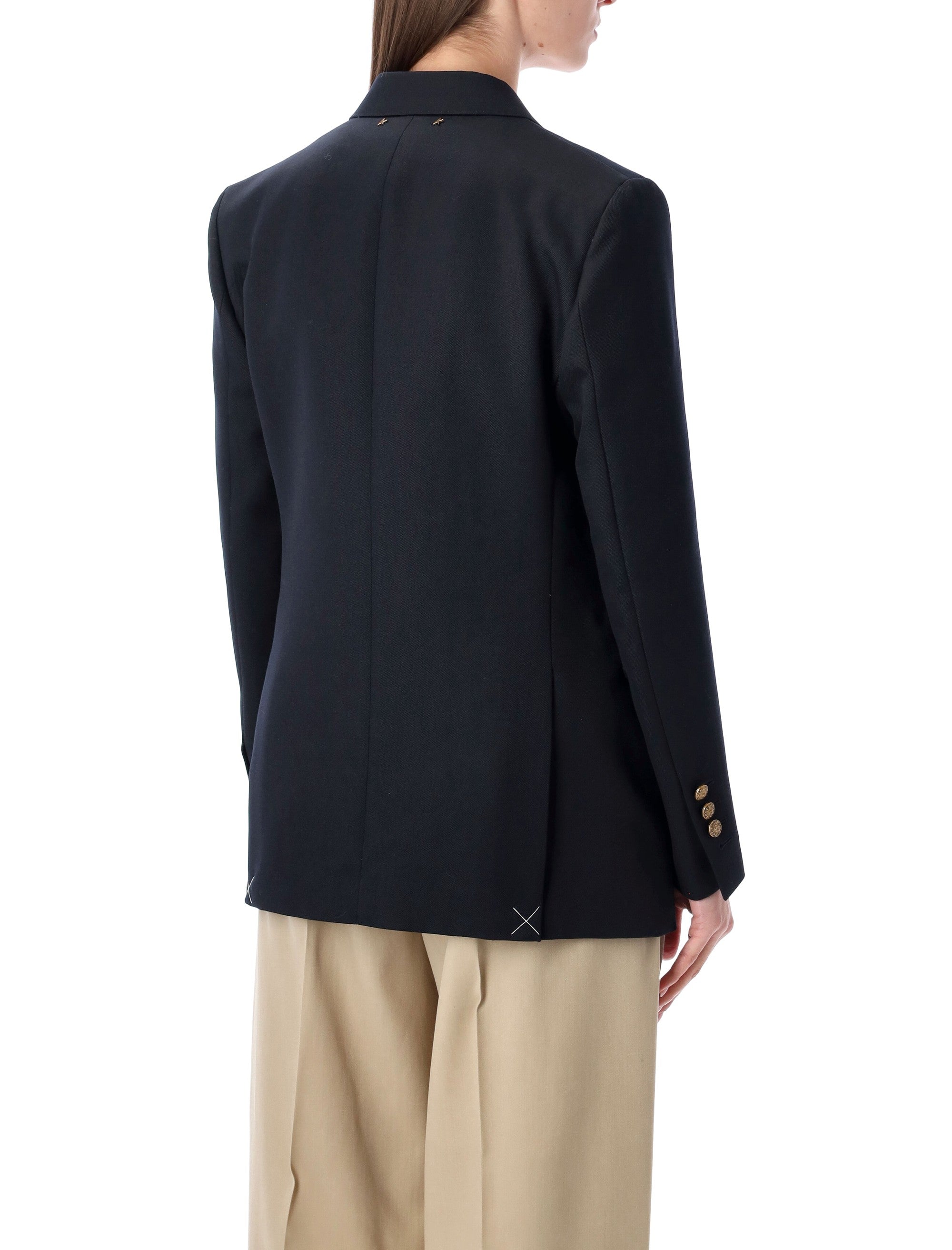 Golden Goose Dark Blue Double-Breasted Blazer With Gold Buttons Polyester