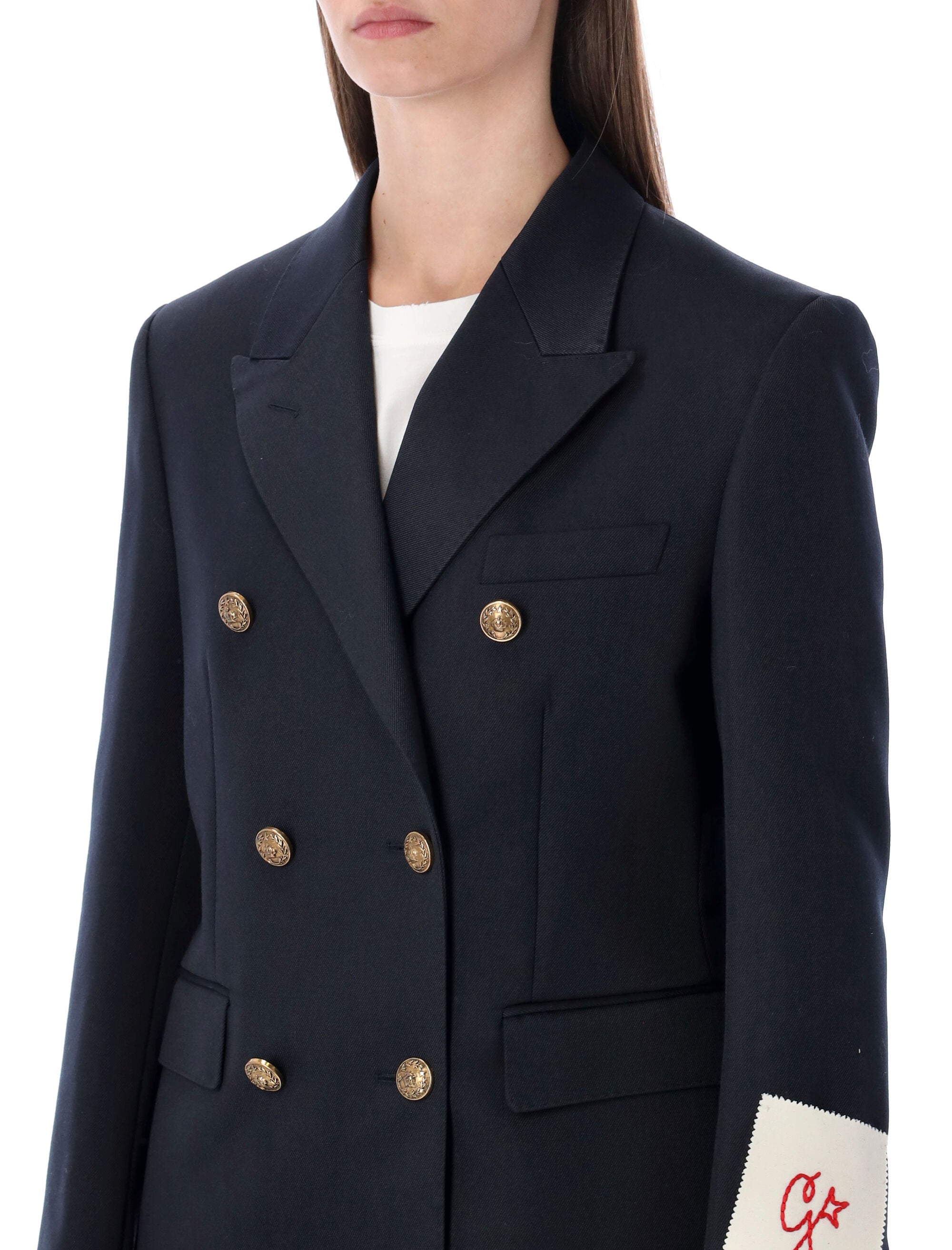 Golden Goose Dark Blue Double-Breasted Blazer With Gold Buttons Polyester