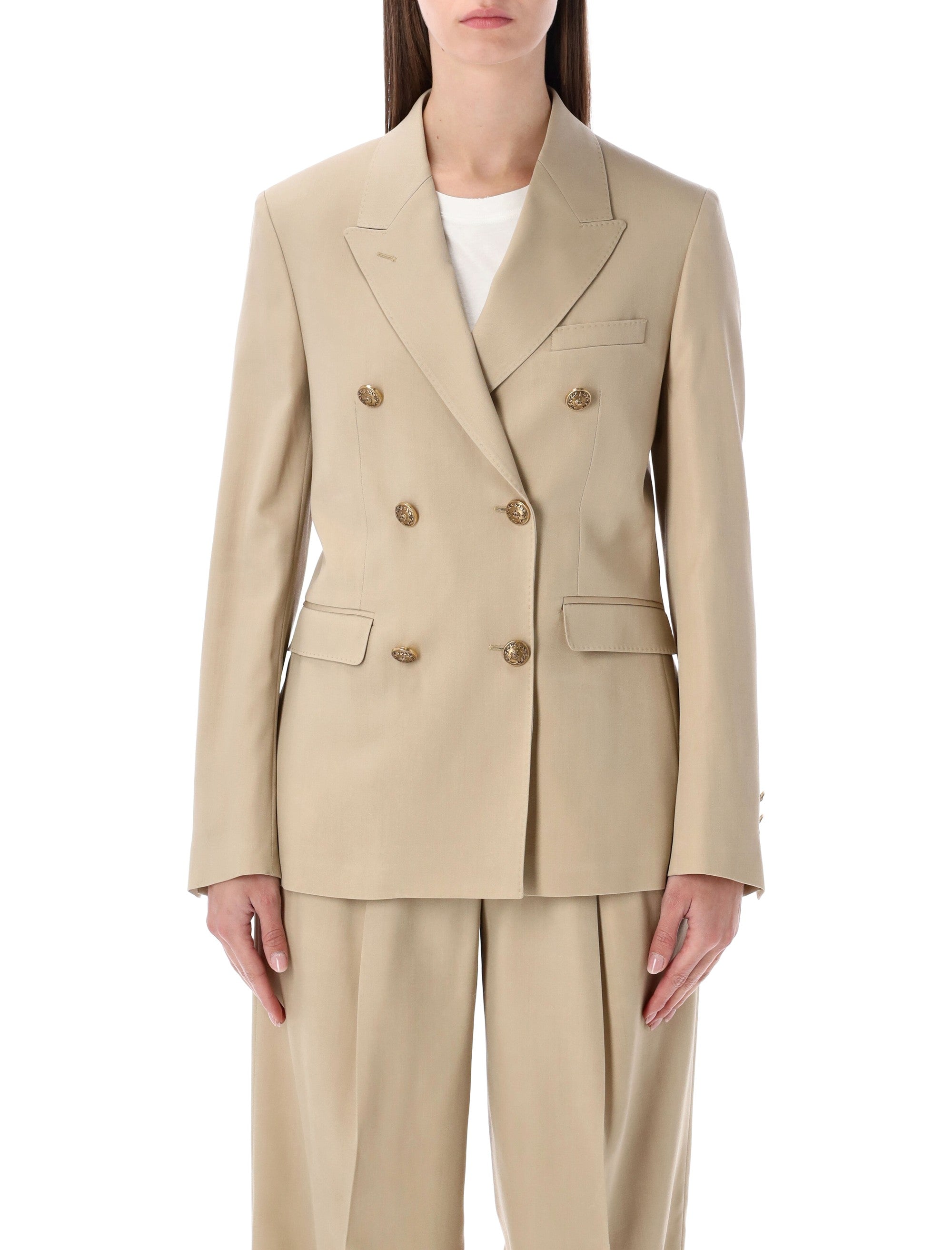 Golden Goose sand double-breasted blazer with gold heraldic buttons Beige Virgin Wool Lining