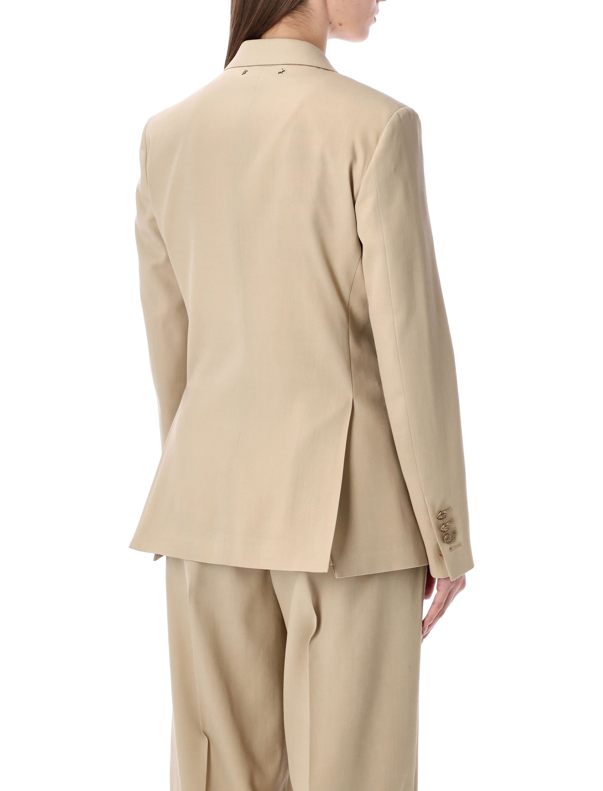 Golden Goose sand double-breasted blazer with gold heraldic buttons Beige Virgin Wool Lining