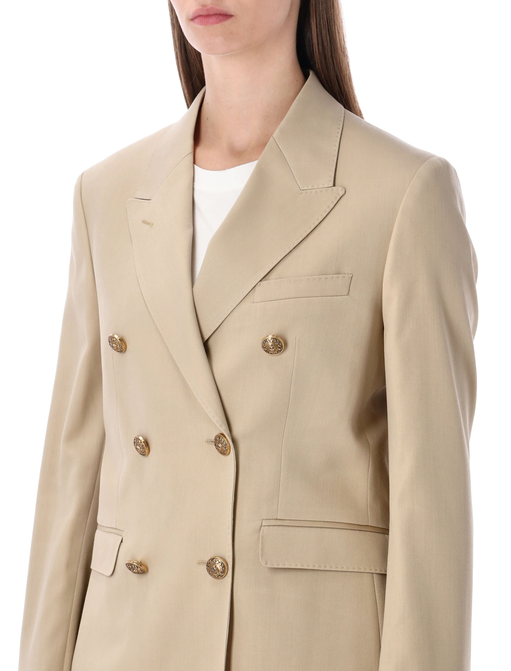 Golden Goose sand double-breasted blazer with gold heraldic buttons Beige Virgin Wool Lining