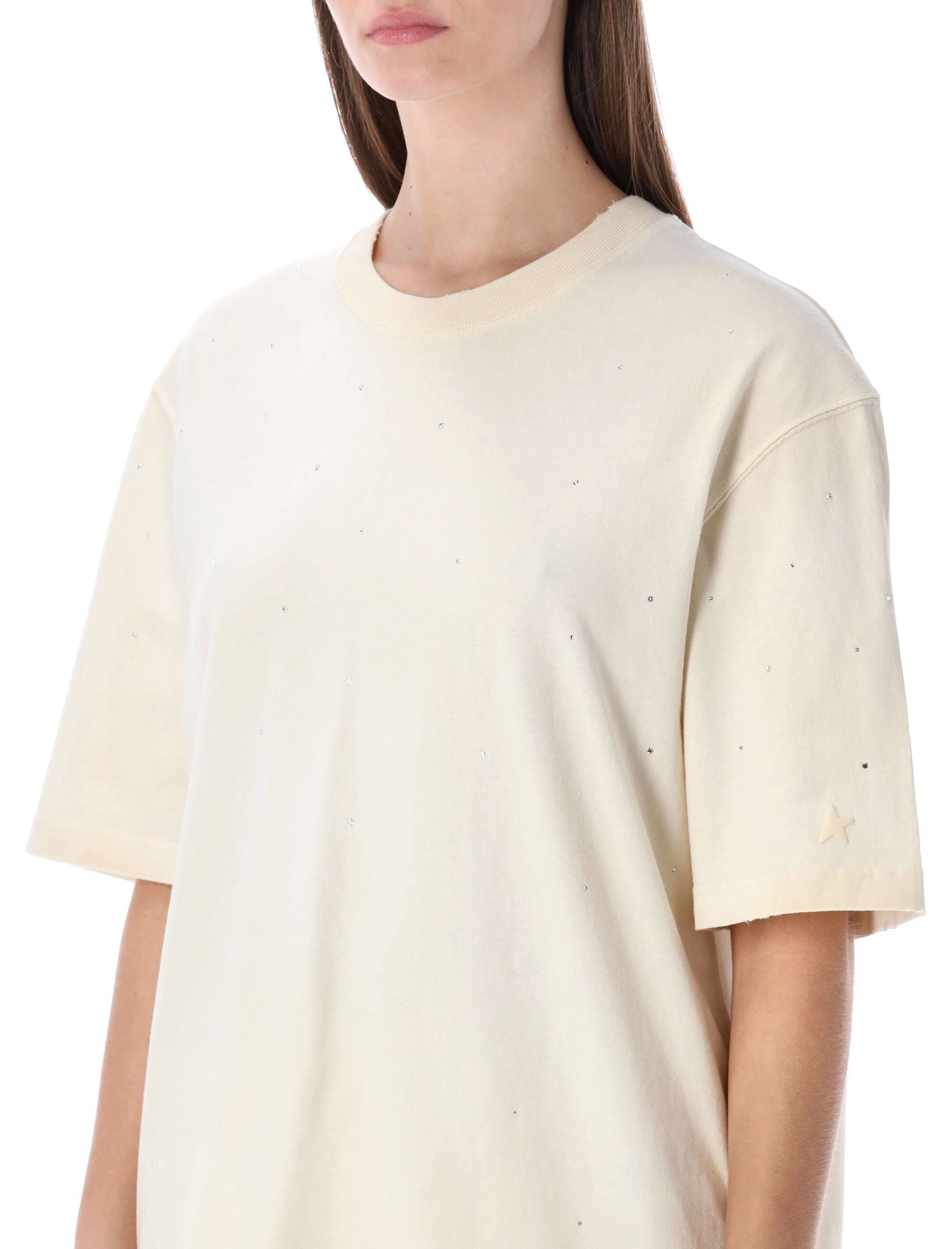Golden Goose crystal embellished cotton t-shirt Artic Wolf Beige Tshirt