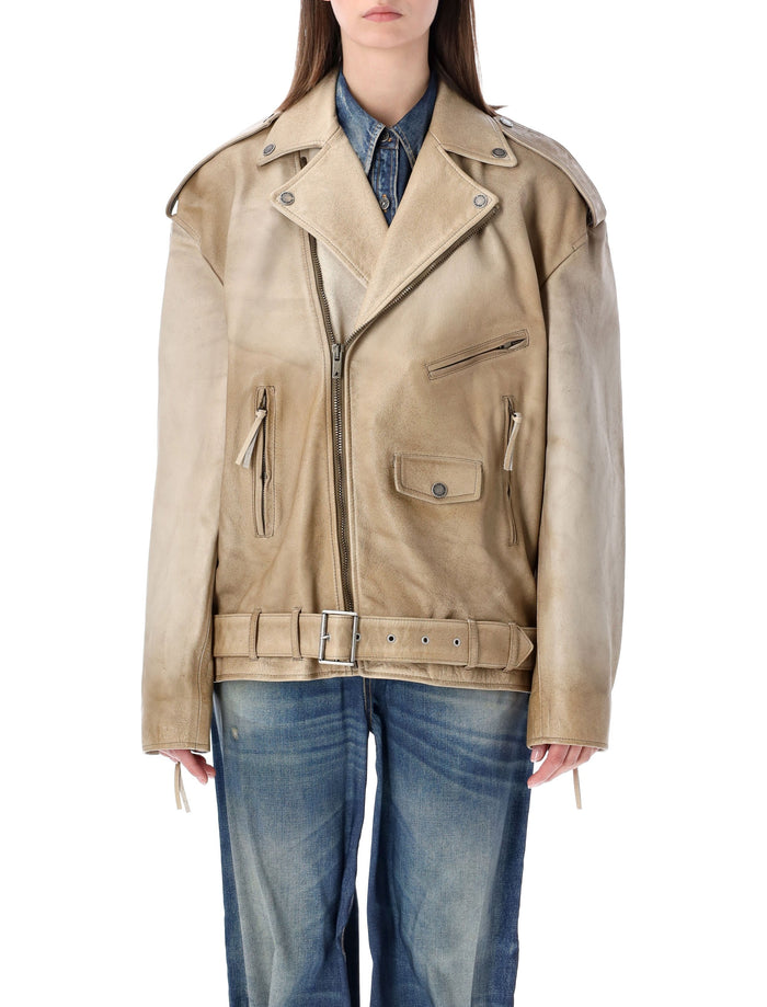 Golden Goose brushed leather biker jacket Blue Buffalo