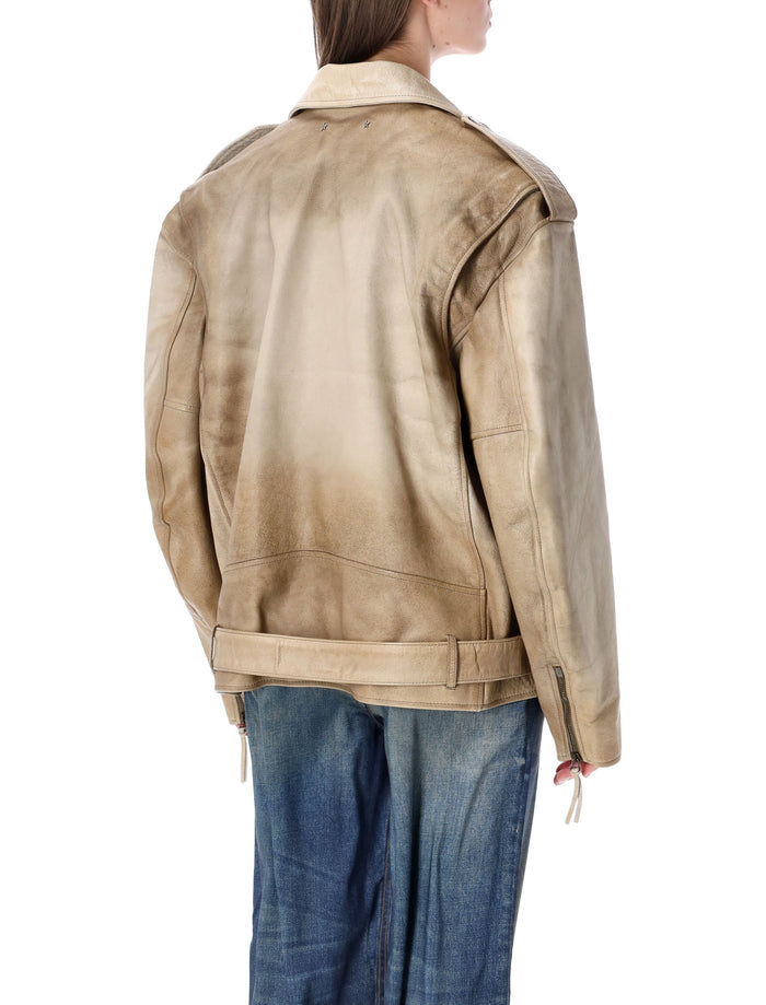 Golden Goose brushed leather biker jacket Blue Buffalo