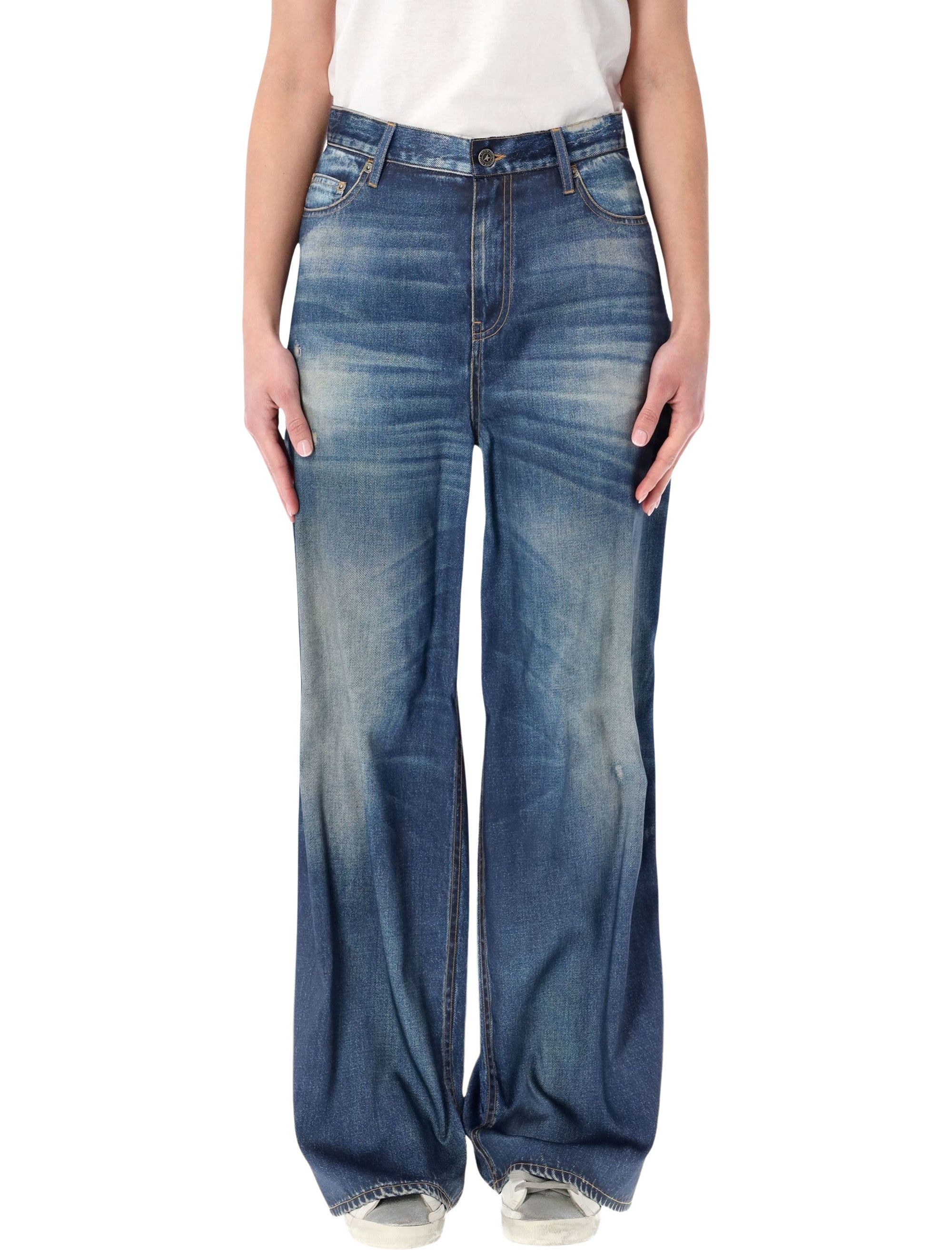 Golden Goose denim printed satin boyfriend pants Blue Polyester
