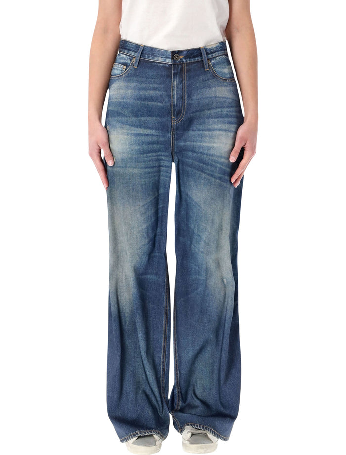 Golden Goose denim printed satin boyfriend pants Blue Polyester