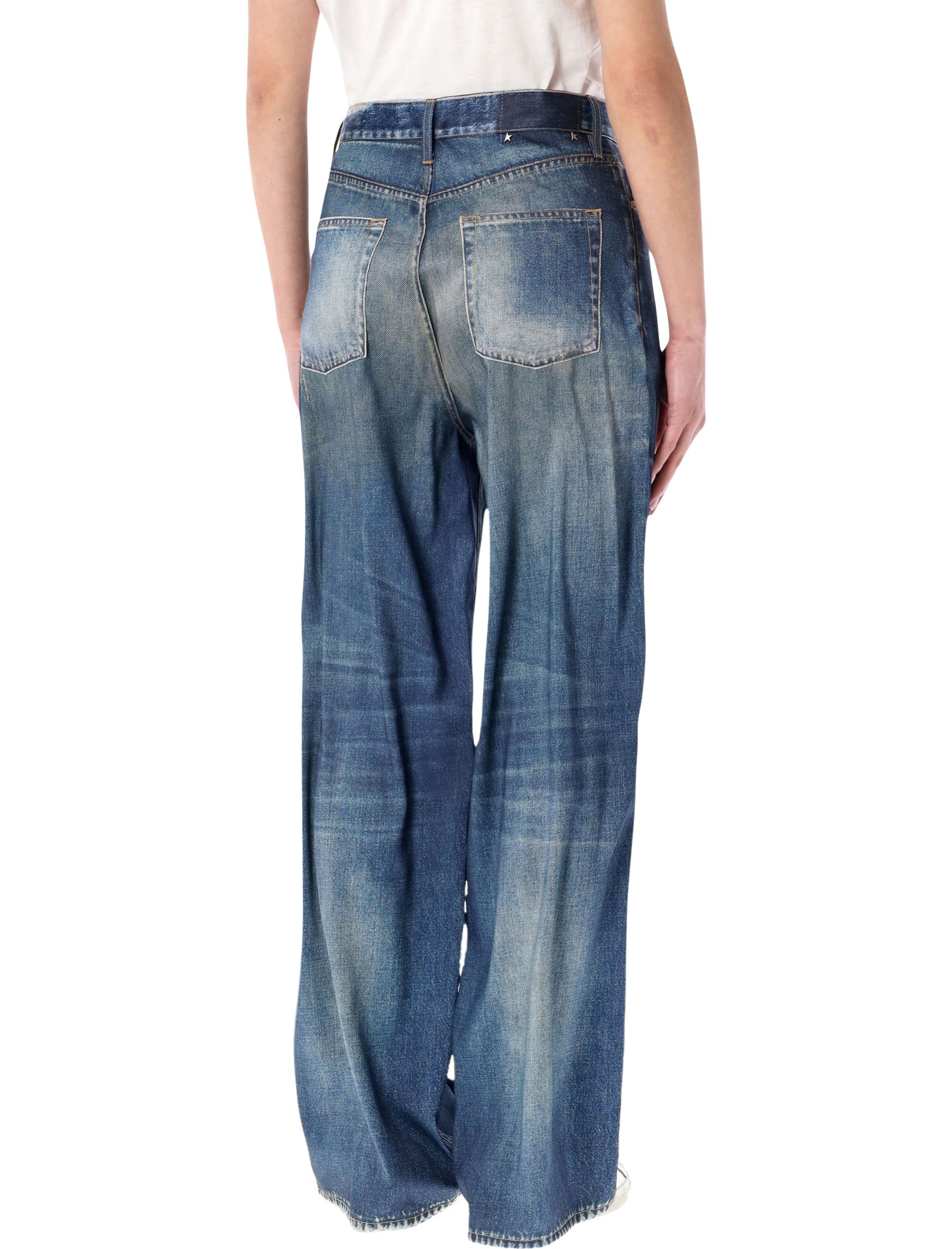 Golden Goose denim printed satin boyfriend pants Blue Polyester