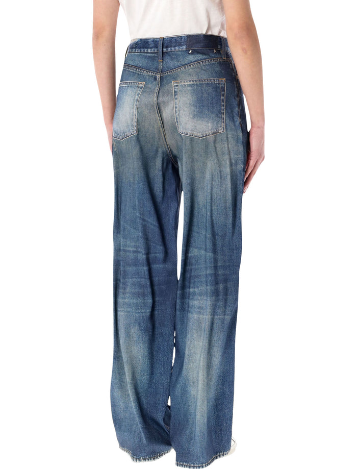 Golden Goose denim printed satin boyfriend pants Blue Polyester