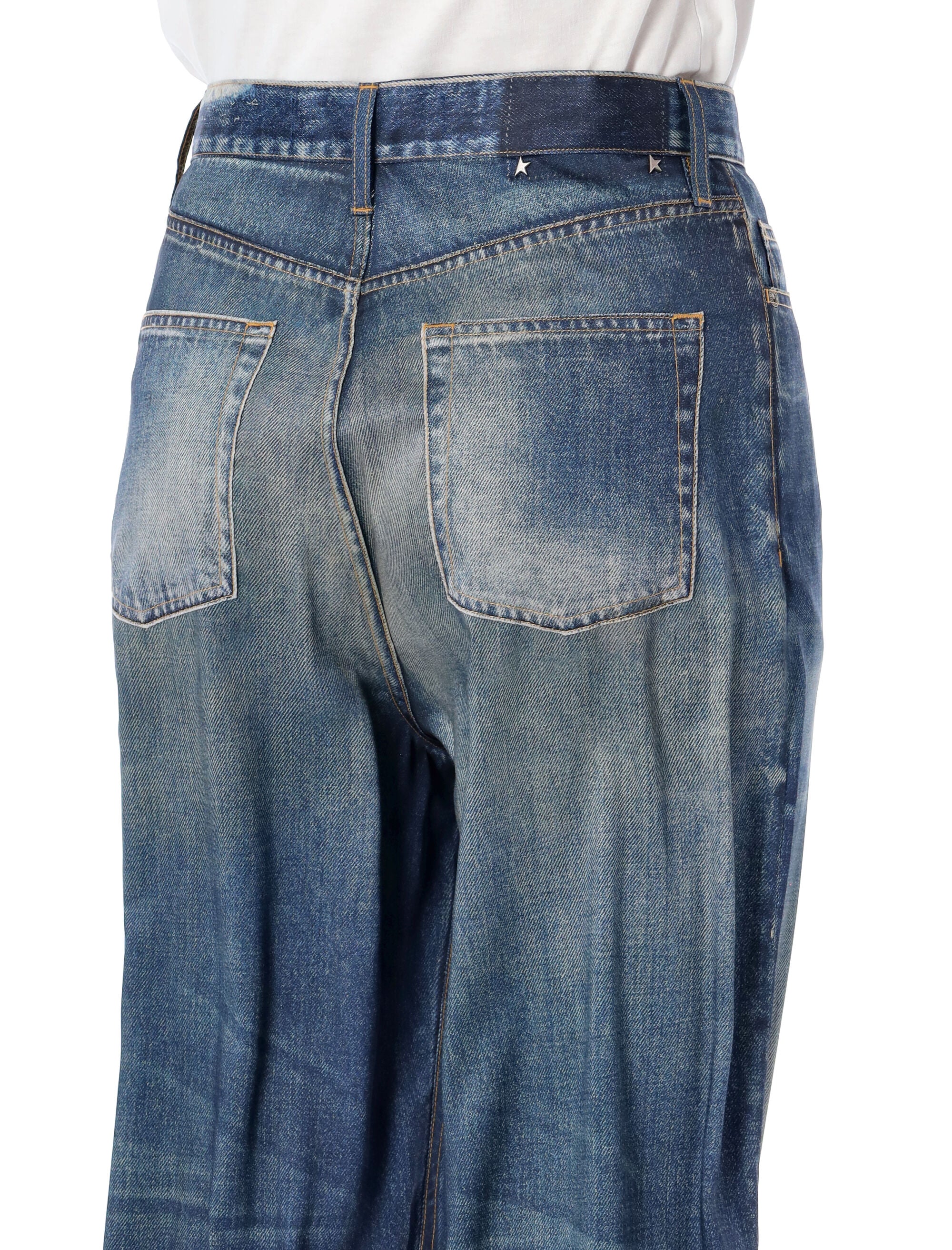 Golden Goose denim printed satin boyfriend pants Blue Polyester