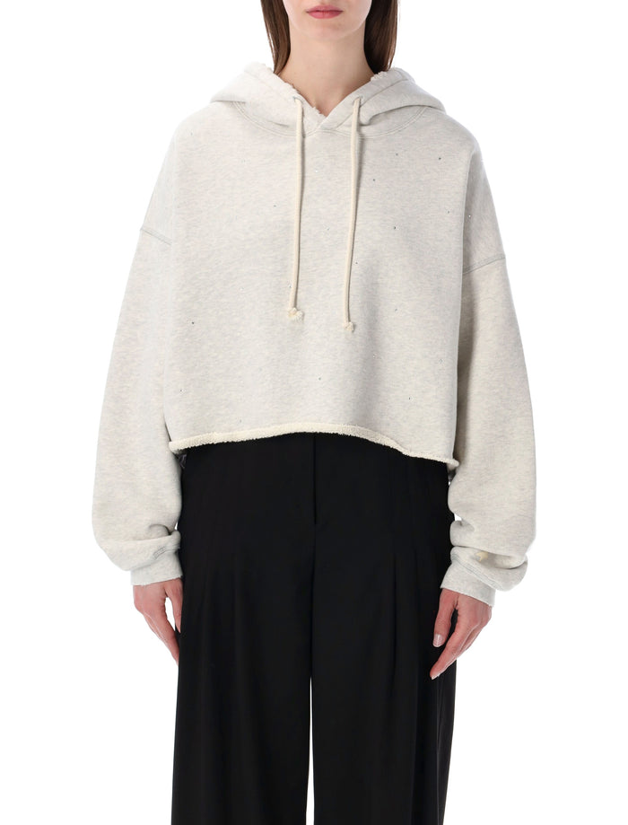 Golden Goose Star Cropped Hooded Sweatshirt Vintage Grey Melange Cotton