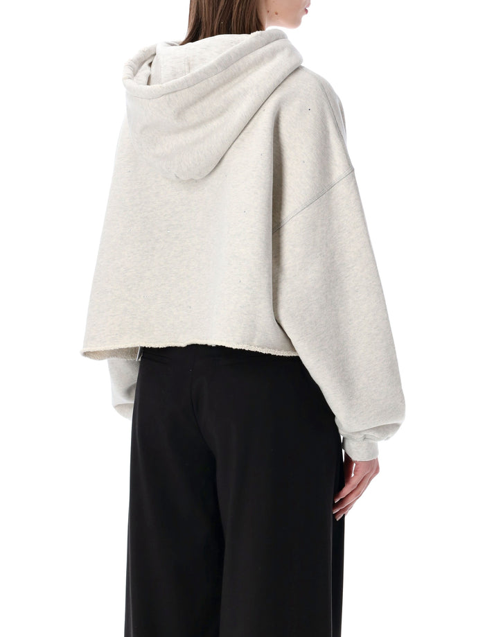 Golden Goose Star Cropped Hooded Sweatshirt Vintage Grey Melange Cotton