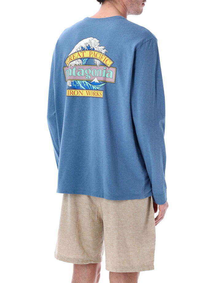 Patagonia long-sleeved Great Waves Responsibili-Tee® Shore Blue Recycled Cotton Tshirt