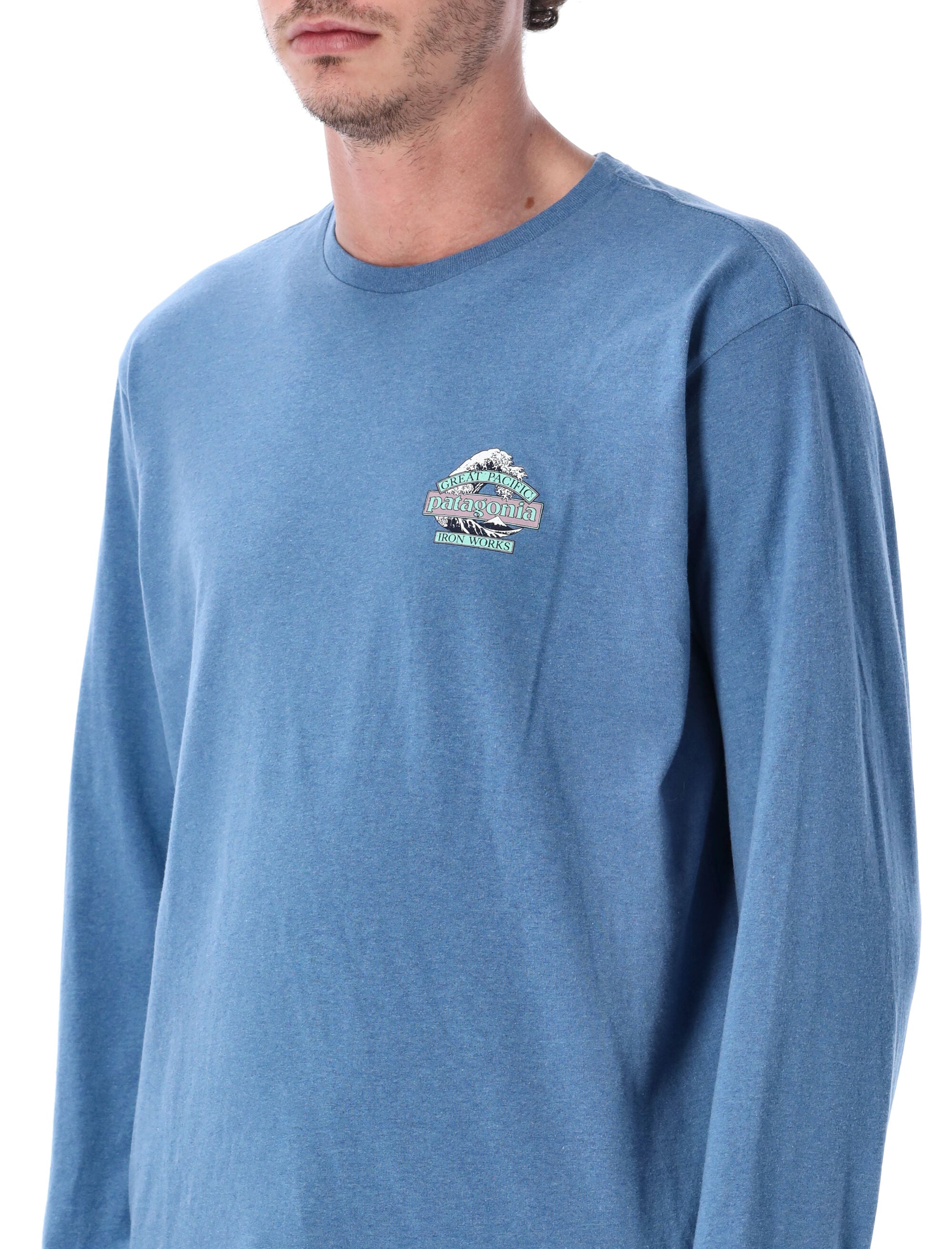 Patagonia long-sleeved Great Waves Responsibili-Tee® Shore Blue Recycled Cotton Tshirt