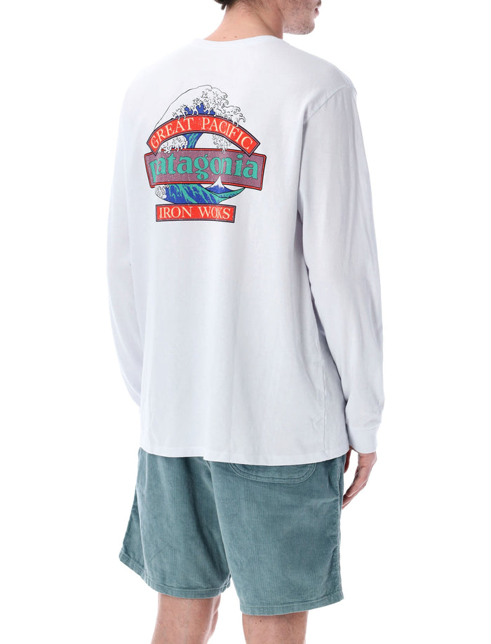 Patagonia long-sleeved Great Waves Responsibili-Tee® White Recycled Cotton Tshirt