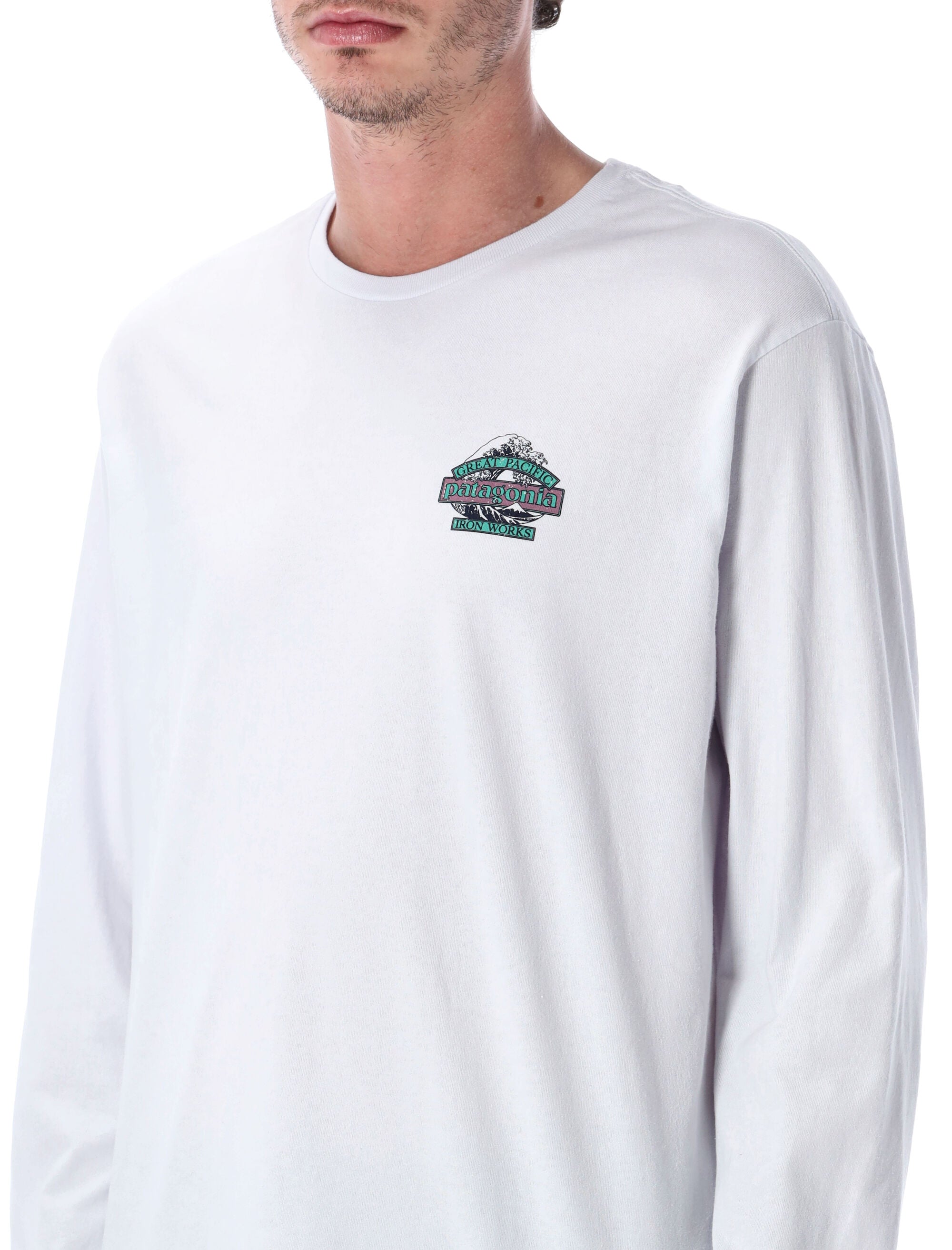 Patagonia long-sleeved Great Waves Responsibili-Tee® White Recycled Cotton Tshirt